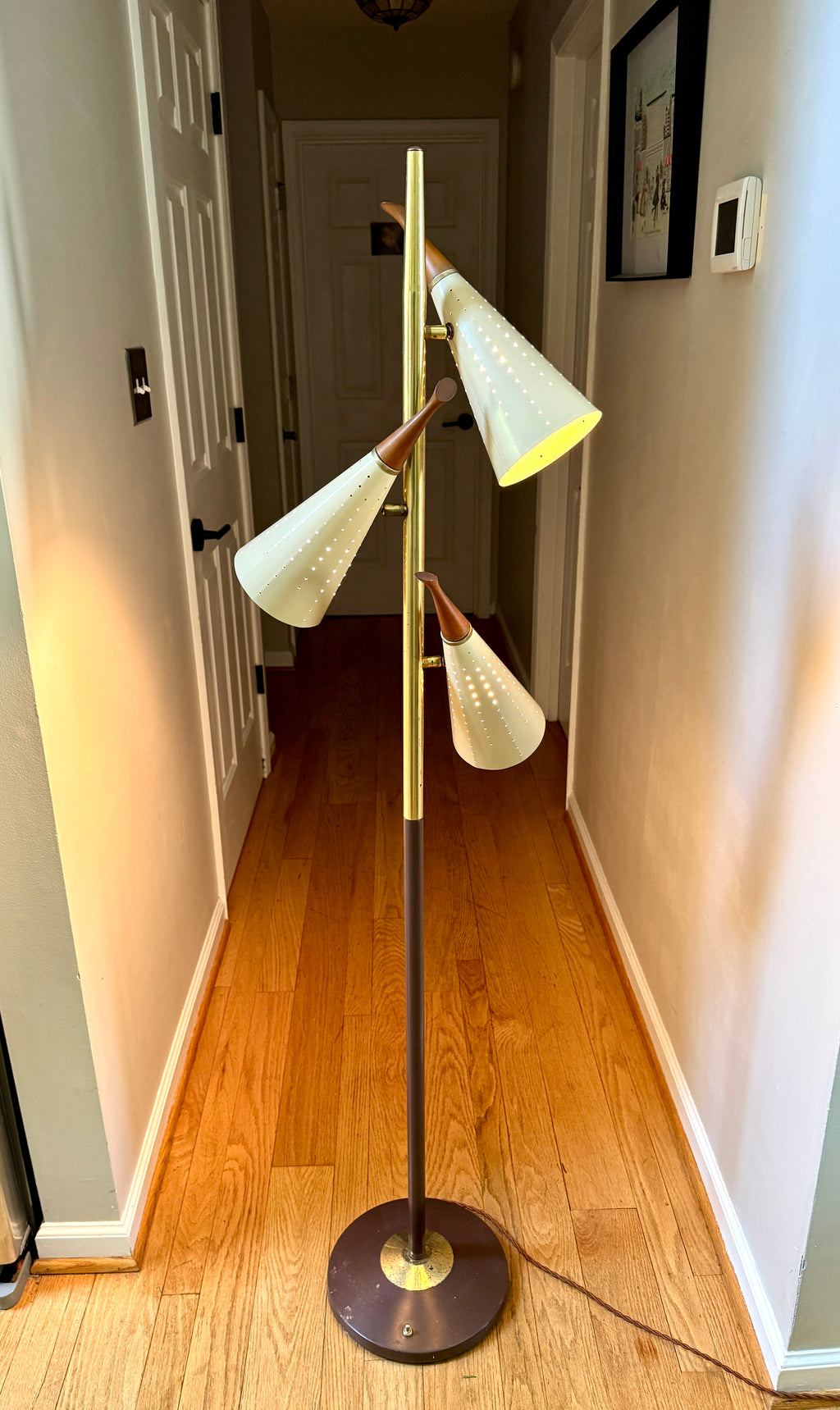 Vtg MCM Danish 3 Cone Shade Floor Lamp ~ 3 Bullet Shade MCM Floor Lamp