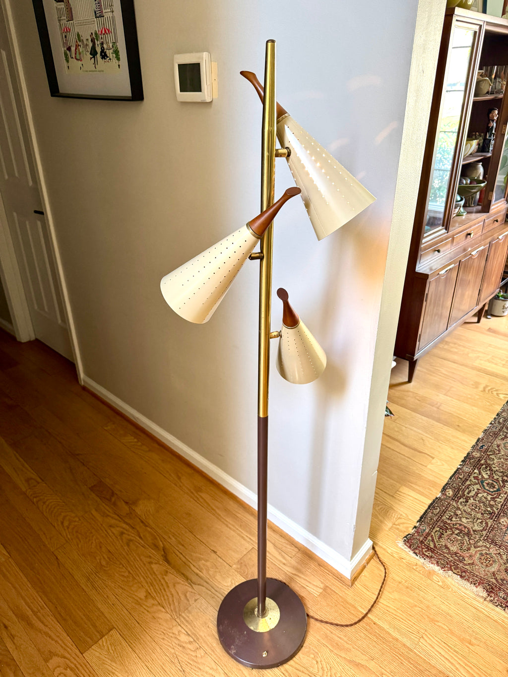 Vtg MCM Danish 3 Cone Shade Floor Lamp ~ 3 Bullet Shade MCM Floor Lamp