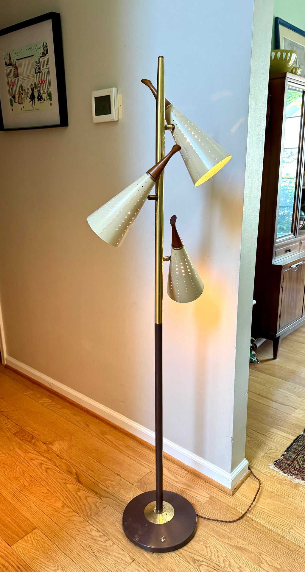 Vtg MCM Danish 3 Cone Shade Floor Lamp ~ 3 Bullet Shade MCM Floor Lamp