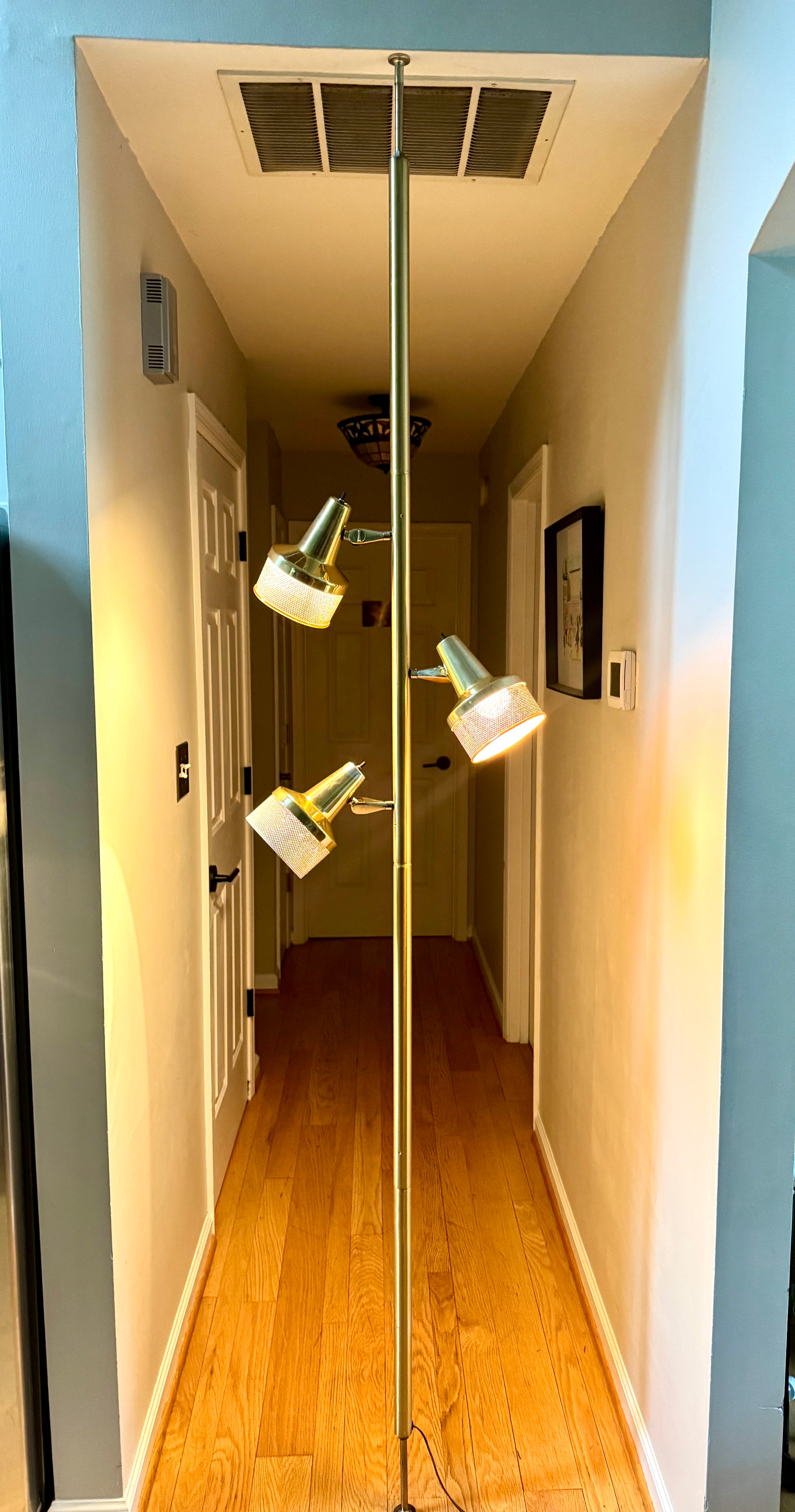 1960's MCM Gold 3 Shade Tension Pole Lamp ~ MCM Gold Adjustable Tension Pole Lamp