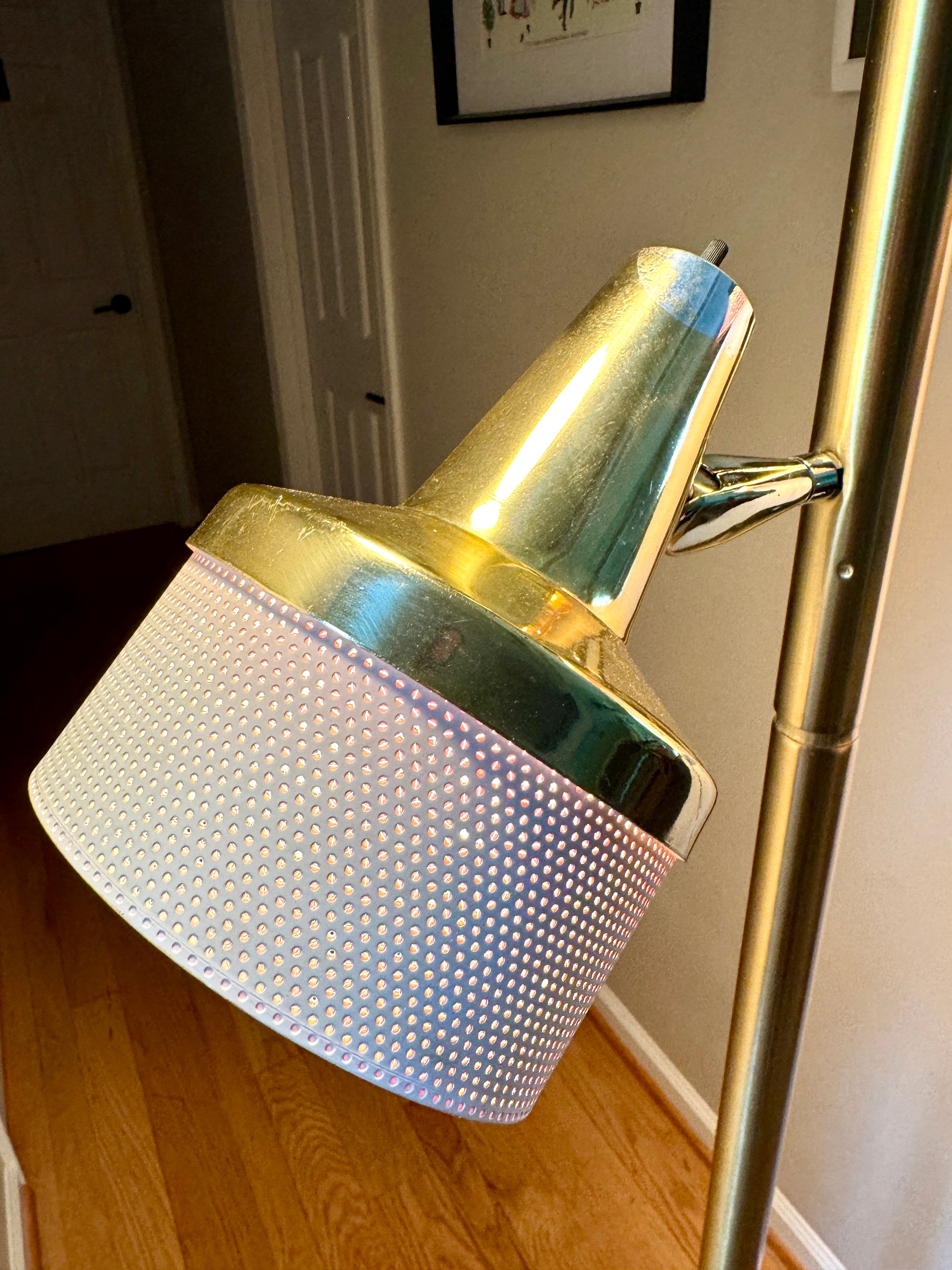 1960's MCM Gold 3 Shade Tension Pole Lamp ~ MCM Gold Adjustable Tension Pole Lamp