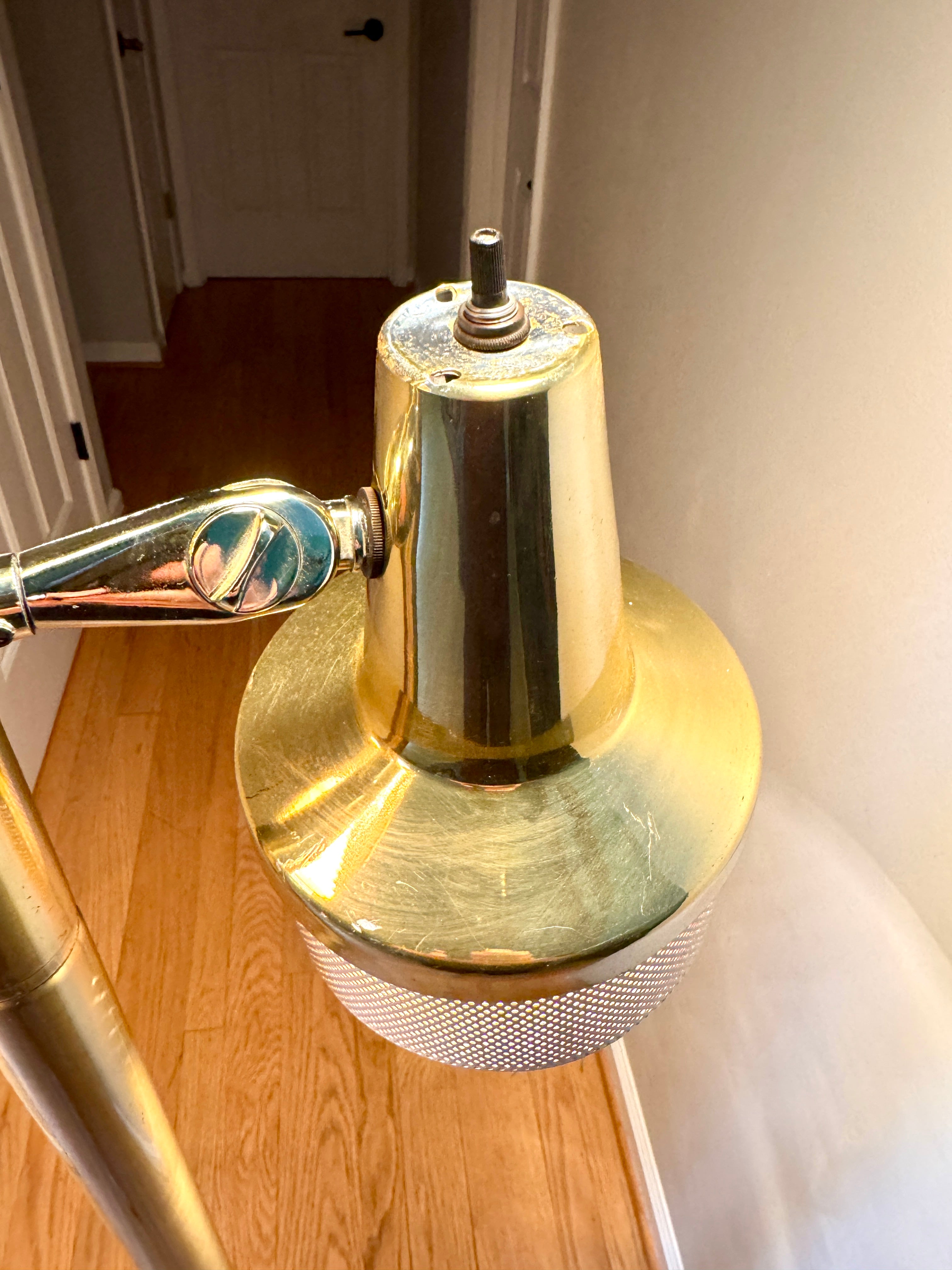 1960's MCM Gold 3 Shade Tension Pole Lamp ~ MCM Gold Adjustable Tension Pole Lamp