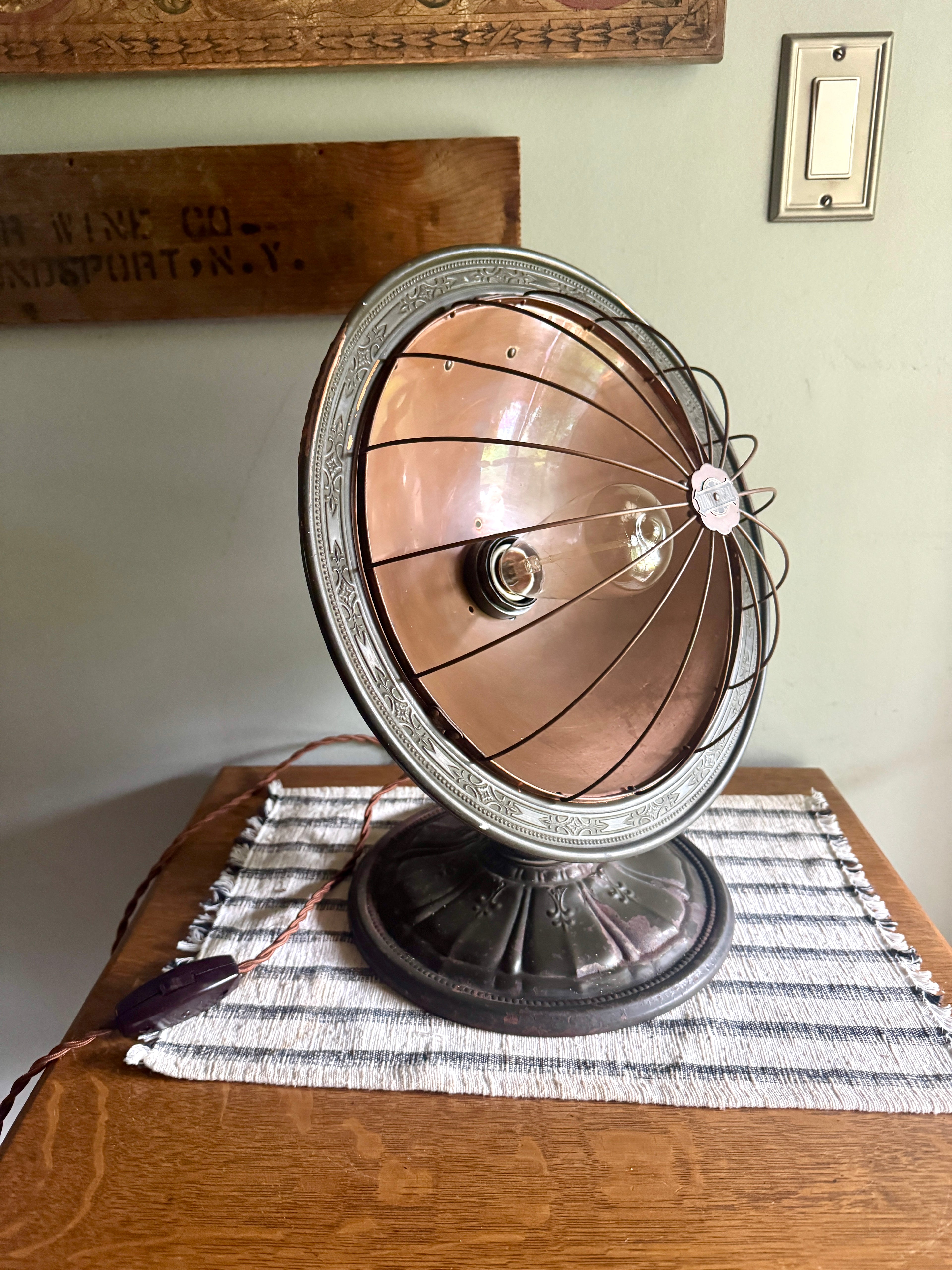 Repurposed Universal Heater Lamp | Vtg Copper Space Heater Up Cycled Light | Rustic Copper Heater lamp | Industrial Accent Lamp