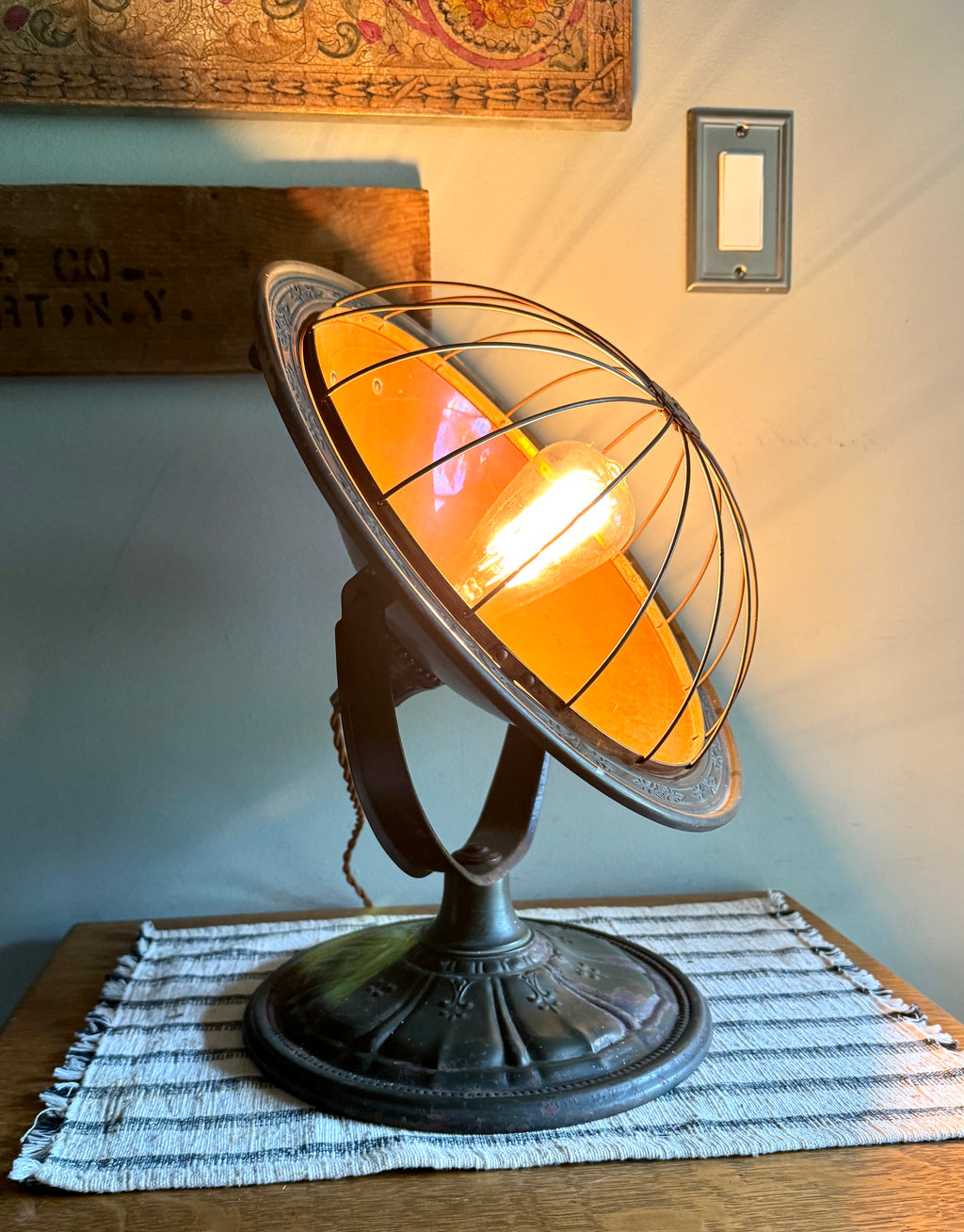 Repurposed Universal Heater Lamp | Vtg Copper Space Heater Up Cycled Light | Rustic Copper Heater lamp | Industrial Accent Lamp