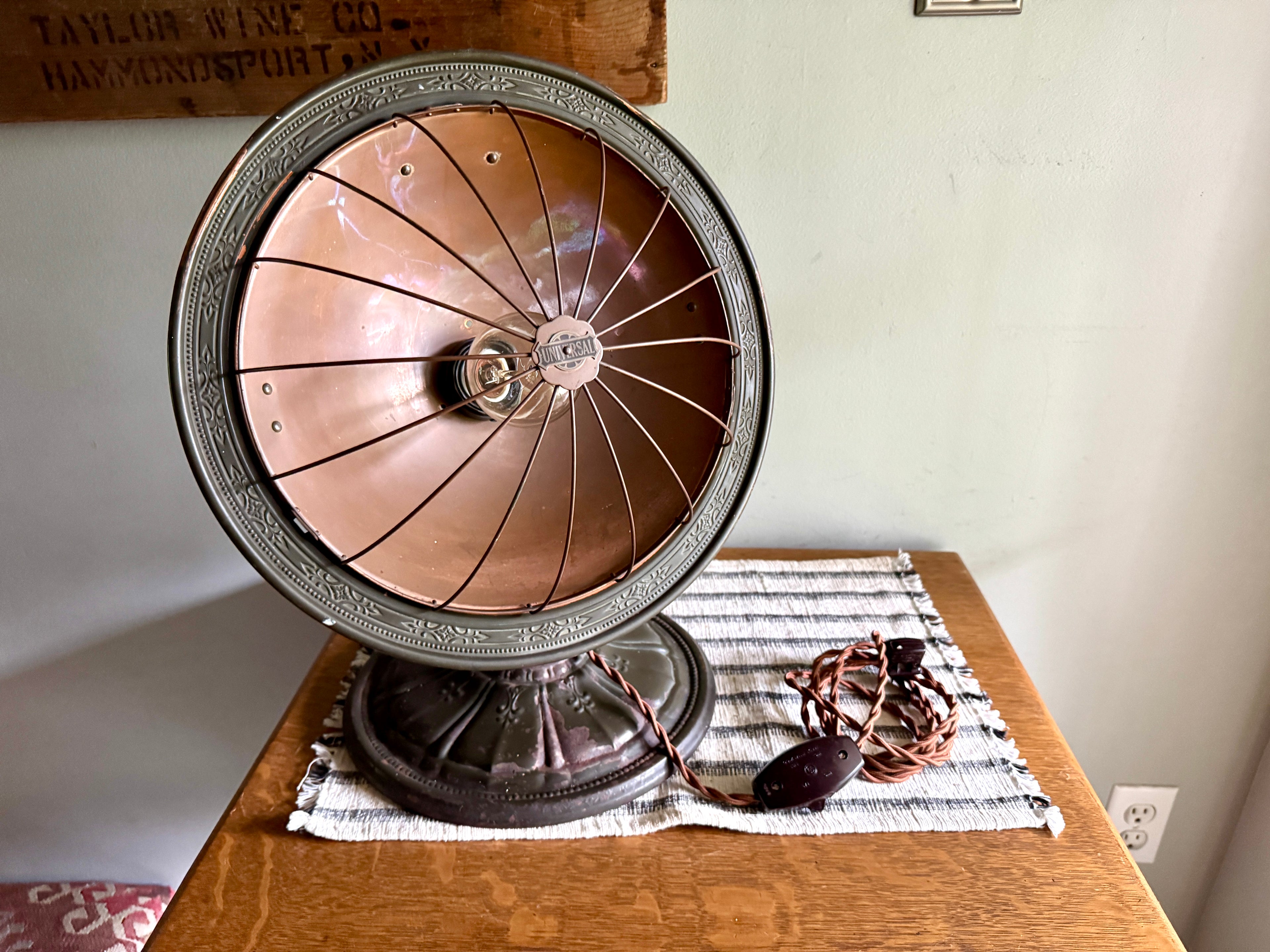 Repurposed Universal Heater Lamp | Vtg Copper Space Heater Up Cycled Light | Rustic Copper Heater lamp | Industrial Accent Lamp