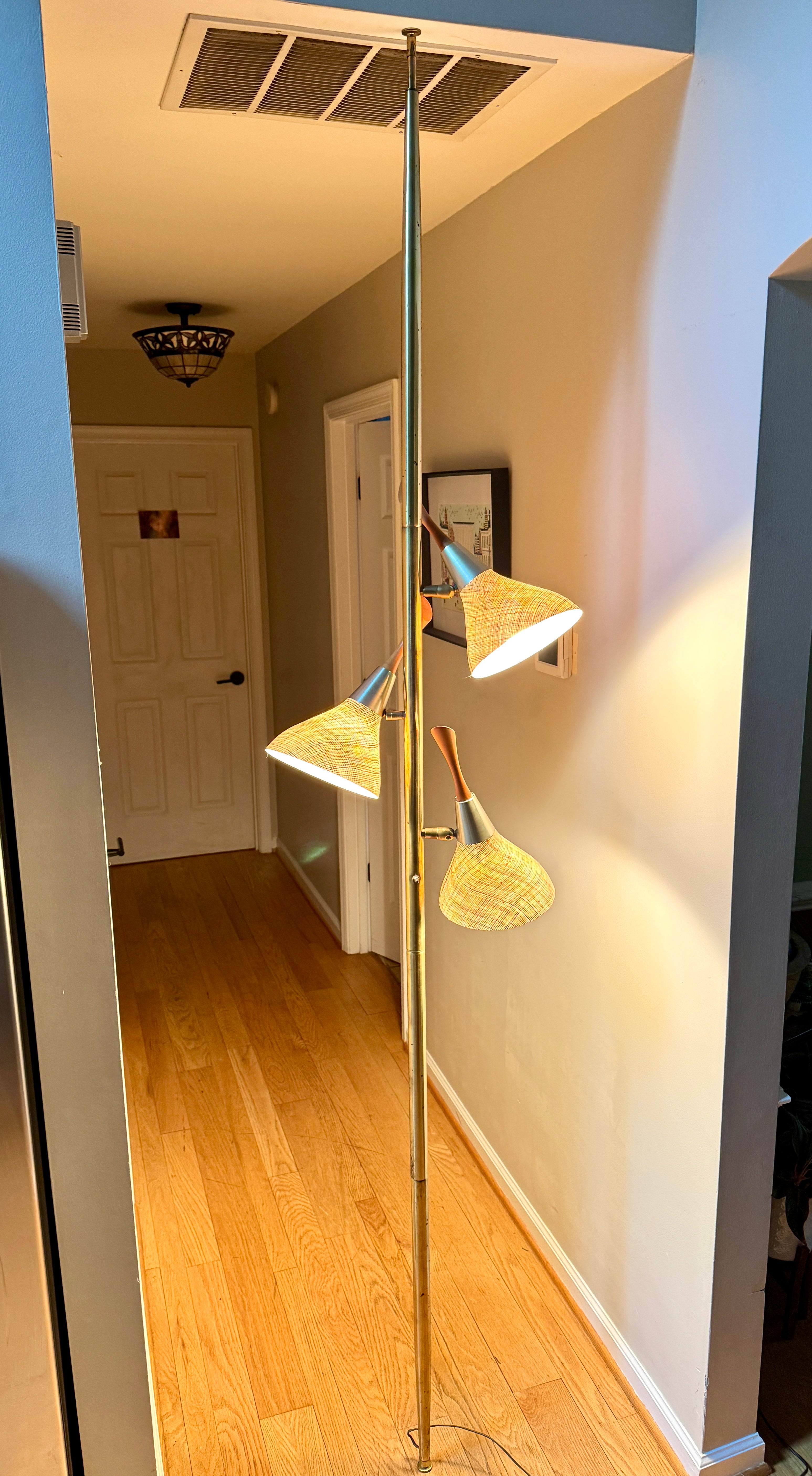 1960's MCM Fiberglass 3 Shade Tension Pole Lamp ~ Danish Modern Adjustable Tension Pole Lamp (Copy)