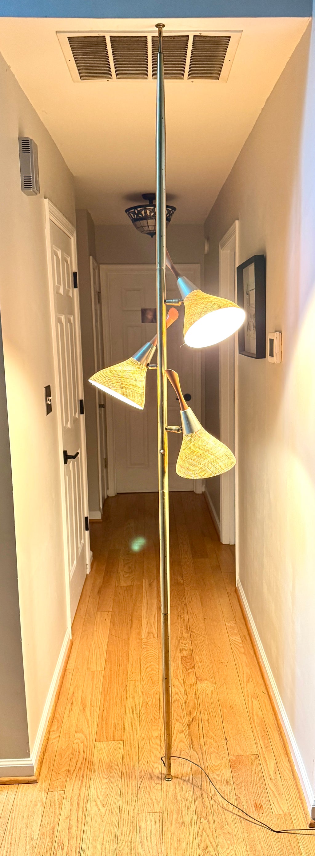 1960's MCM Fiberglass 3 Shade Tension Pole Lamp ~ Danish Modern Adjustable Tension Pole Lamp (Copy)