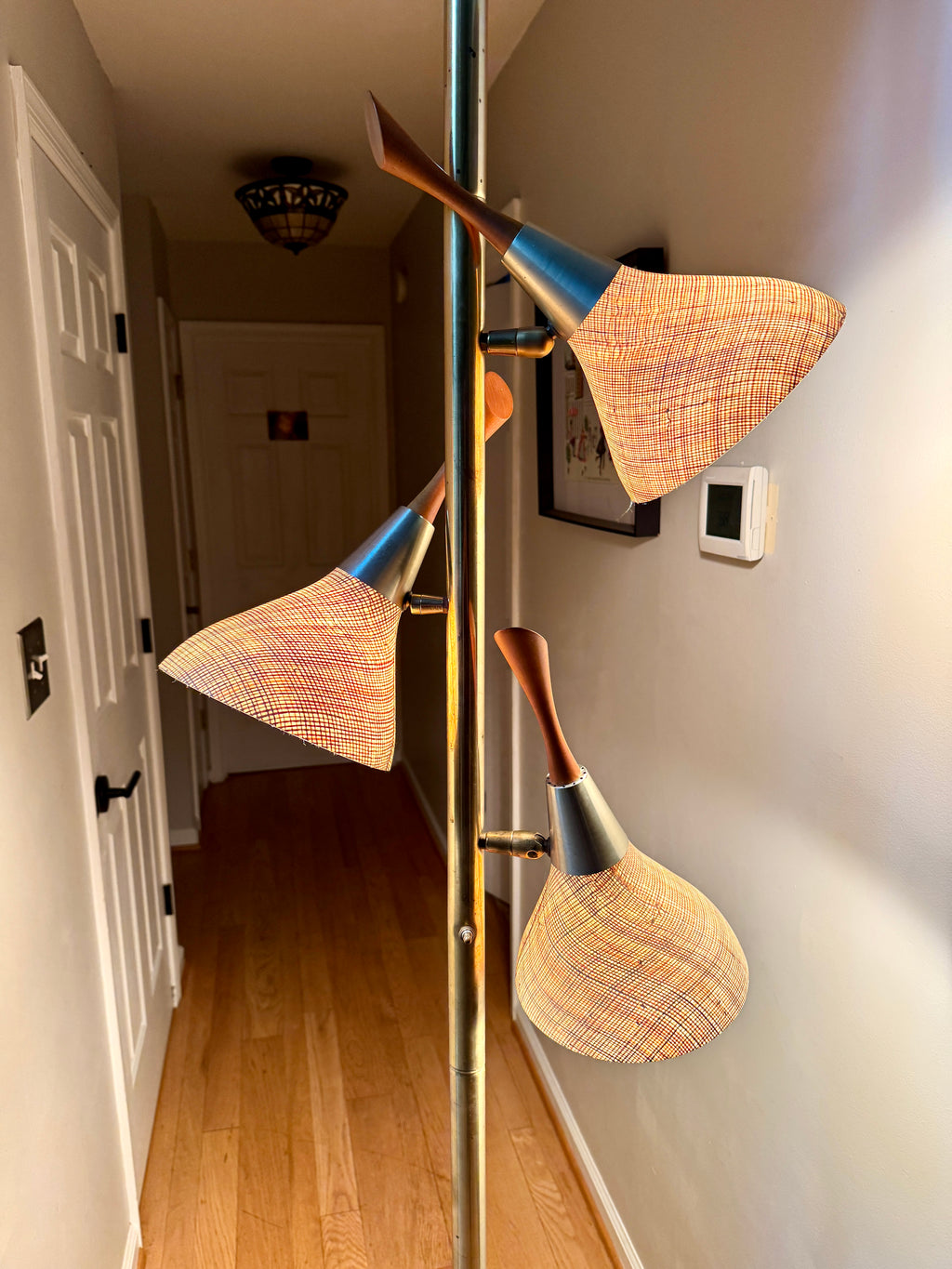 1960's MCM Fiberglass 3 Shade Tension Pole Lamp ~ Danish Modern Adjustable Tension Pole Lamp (Copy)
