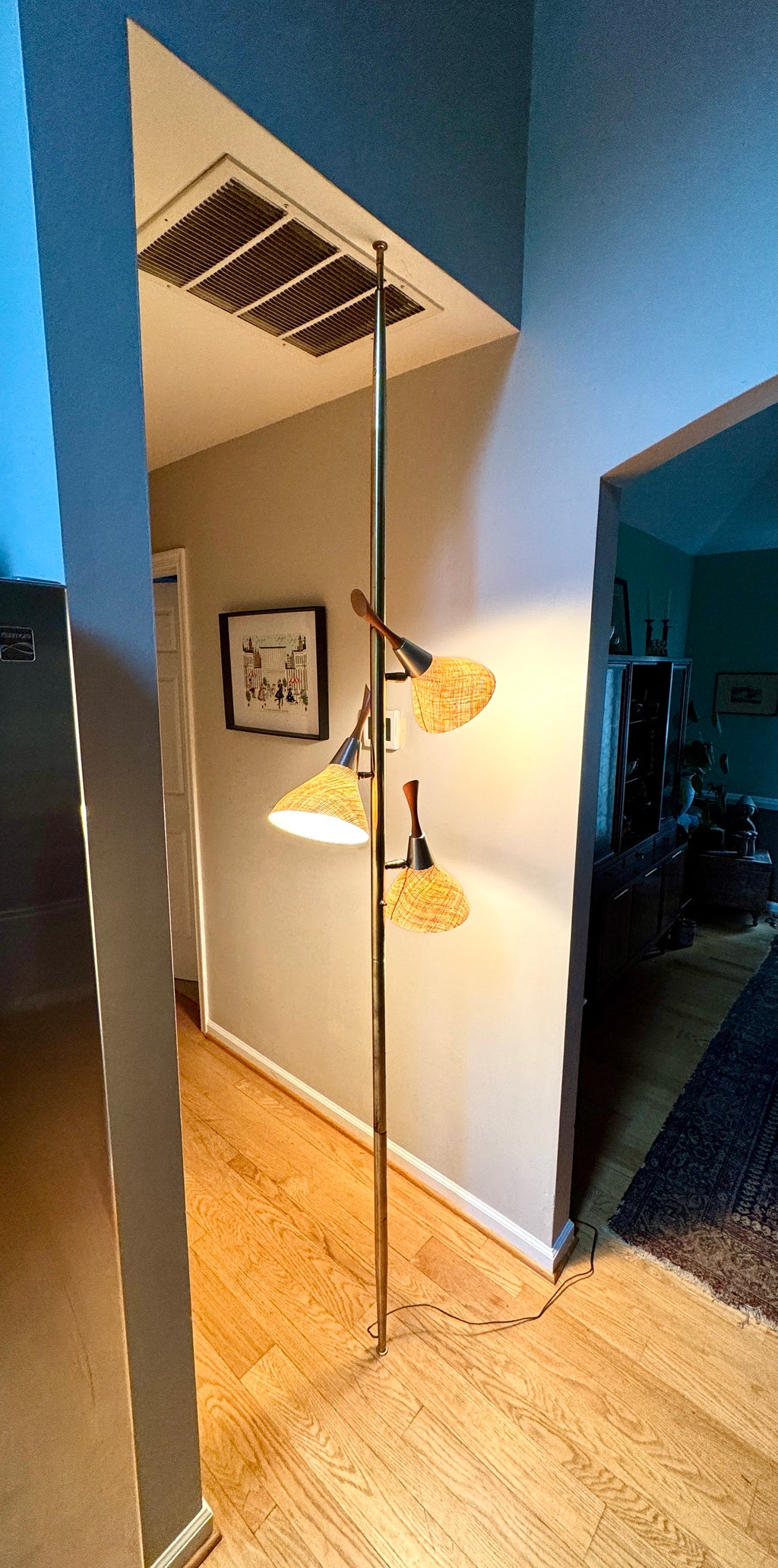 1960's MCM Fiberglass 3 Shade Tension Pole Lamp ~ Danish Modern Adjustable Tension Pole Lamp (Copy)