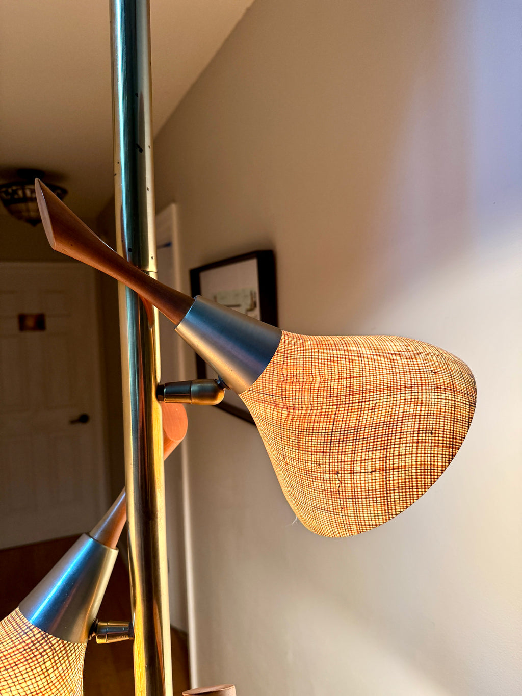 1960's MCM Fiberglass 3 Shade Tension Pole Lamp ~ Danish Modern Adjustable Tension Pole Lamp (Copy)