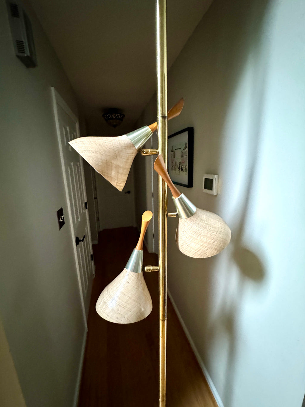 1960's MCM Fiberglass 3 Shade Tension Pole Lamp ~ Danish Modern Adjustable Tension Pole Lamp (Copy)