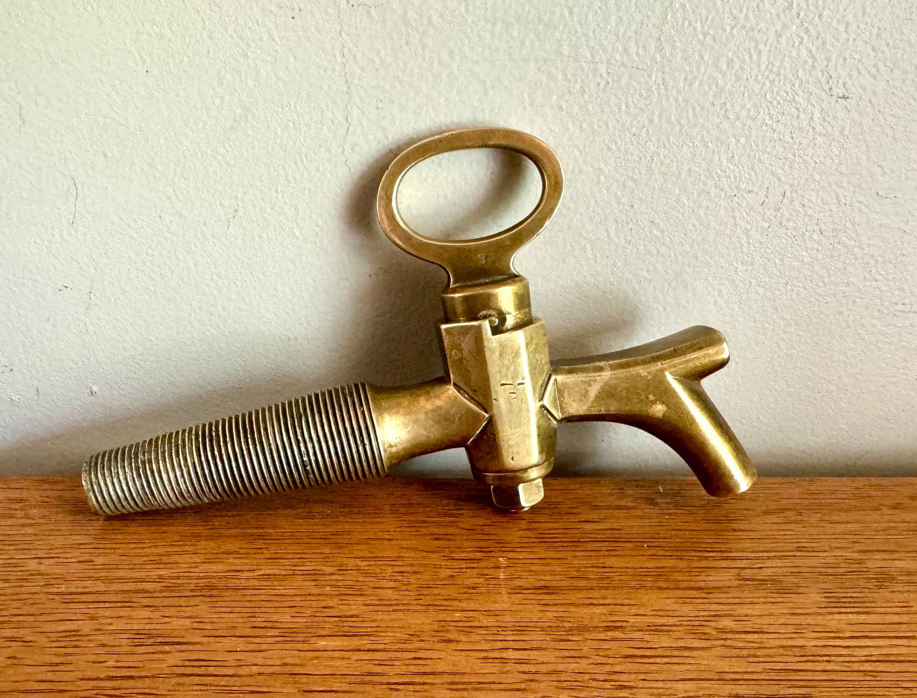 Antique Solid Brass Wine Barrel Spigot | Wood Barrel Keg Beer Tap | Wood Wine Keg Brass Tap | Large Brass Wine/Beer Tap
