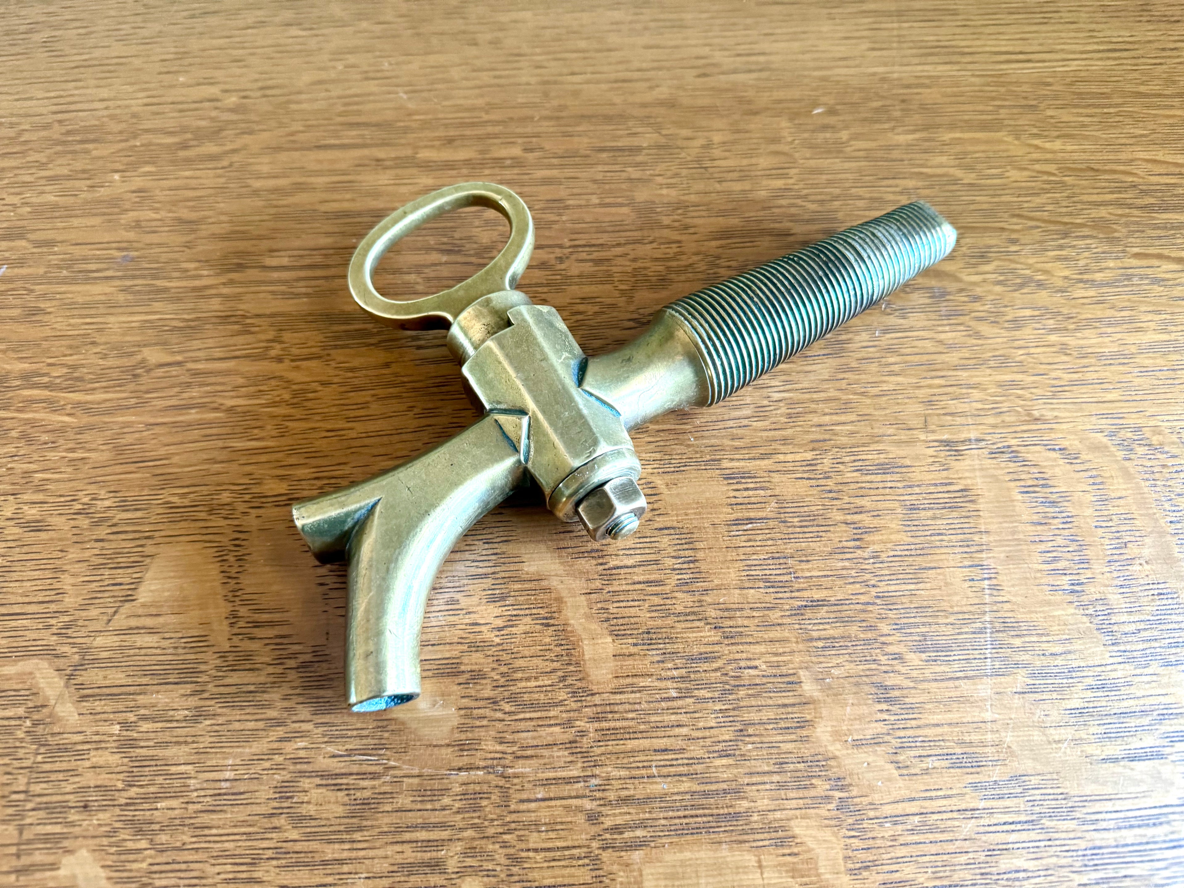 Antique Solid Brass Wine Barrel Spigot | Wood Barrel Keg Beer Tap | Wood Wine Keg Brass Tap | Large Brass Wine/Beer Tap