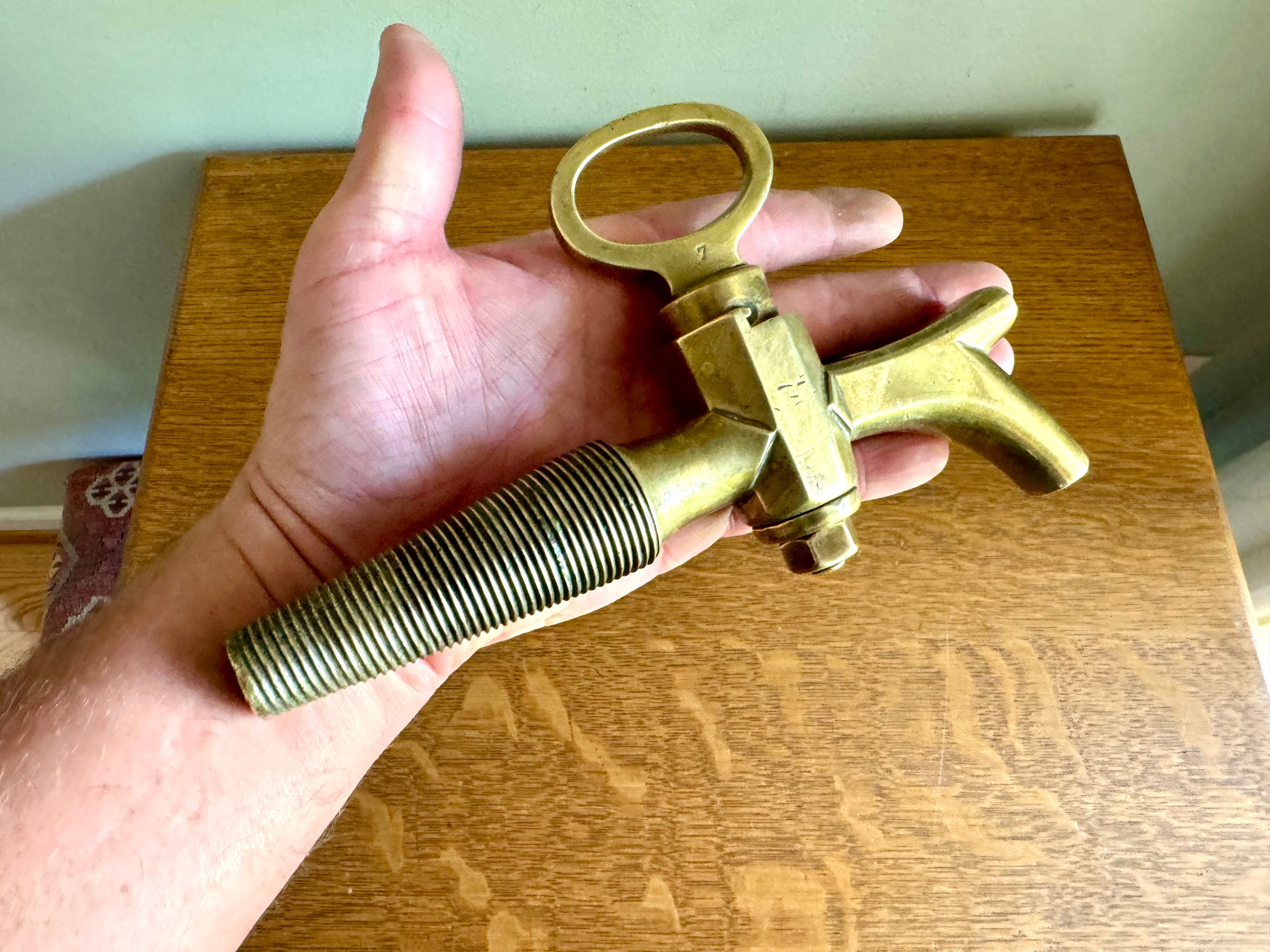 Antique Solid Brass Wine Barrel Spigot | Wood Barrel Keg Beer Tap | Wood Wine Keg Brass Tap | Large Brass Wine/Beer Tap