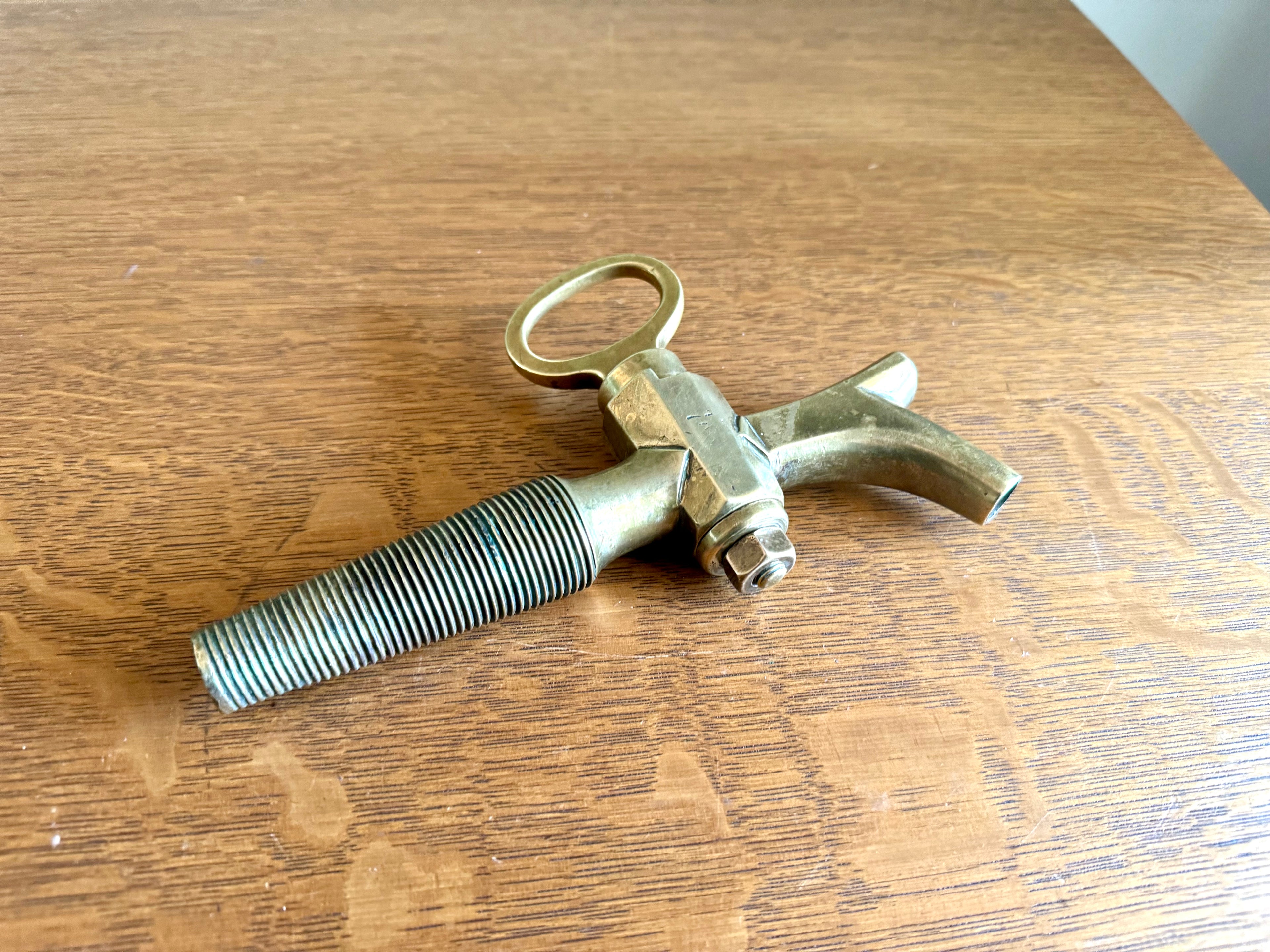 Antique Solid Brass Wine Barrel Spigot | Wood Barrel Keg Beer Tap | Wood Wine Keg Brass Tap | Large Brass Wine/Beer Tap