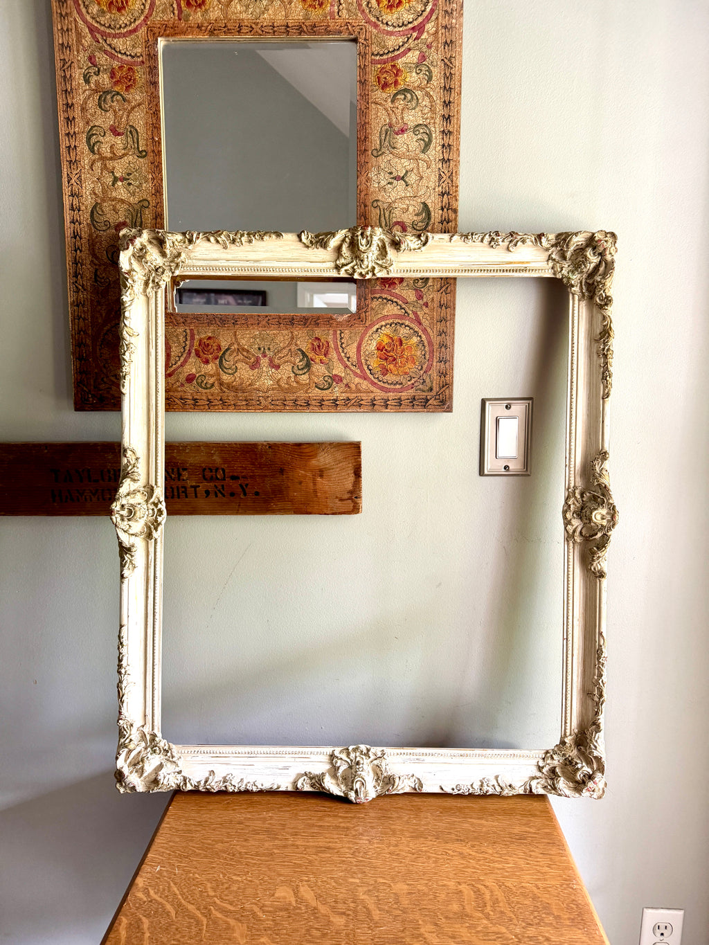Antique French Baroque Style Frame ~ Ornate Carved Wood Antique Framed 28" x 24" Opening