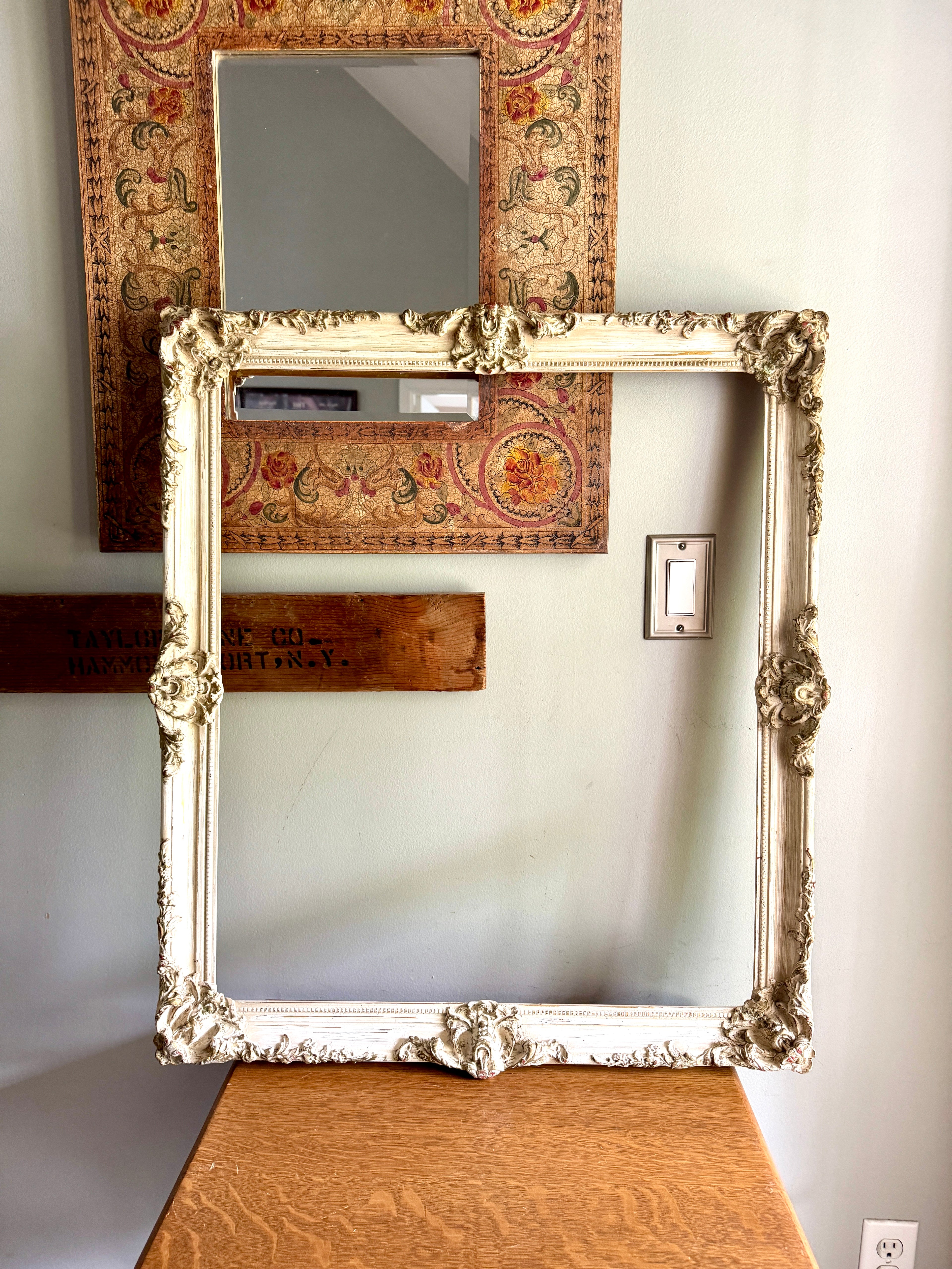 Antique French Baroque Style Frame ~ Ornate Carved Wood Antique Framed 28" x 24" Opening