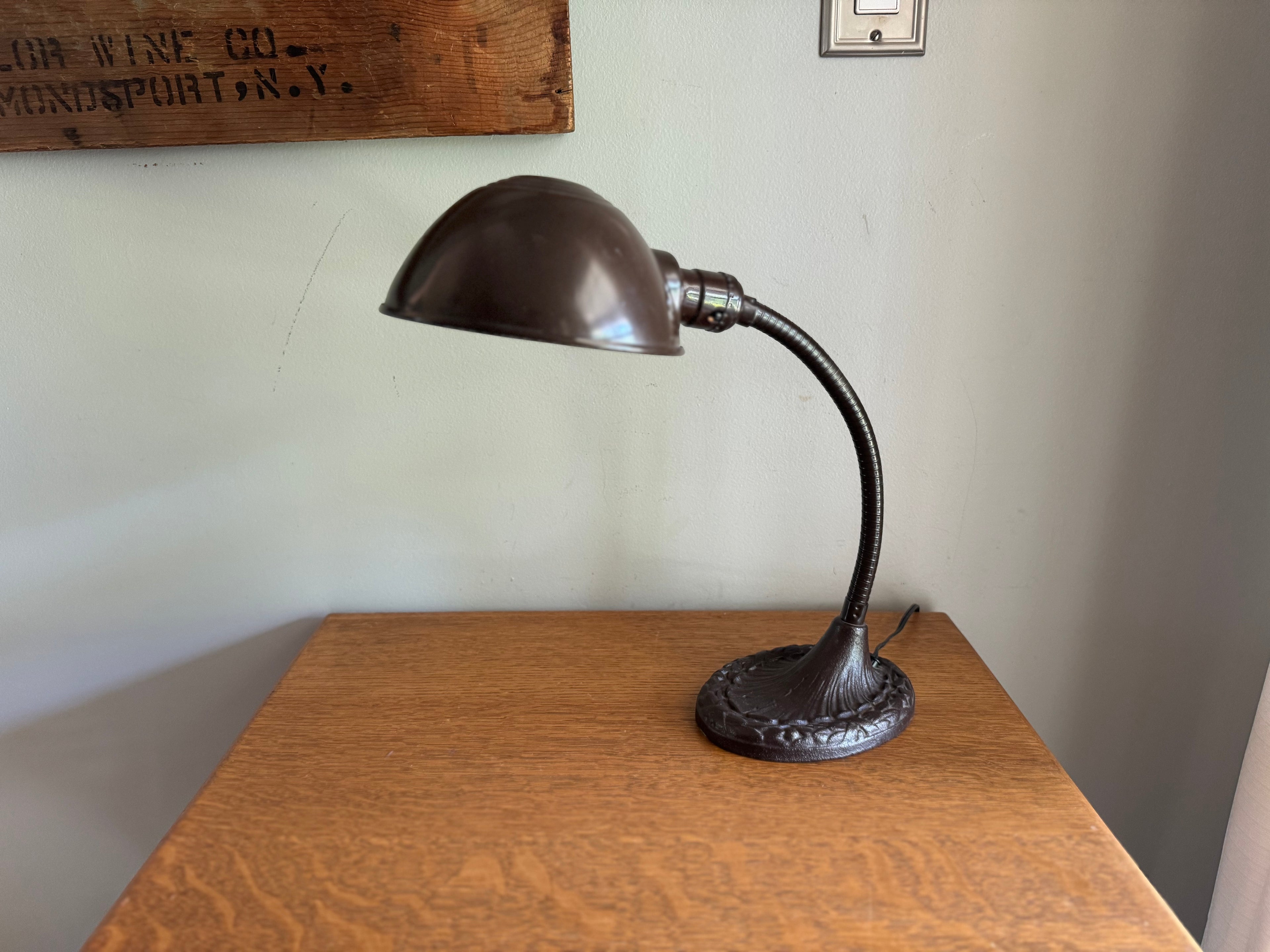 Vintage Eagle Goose Neck Lamp | Industrial Adjustable Desk Lamp | Eagle Cast Iron Desk Lamp | Brown Metal Desk Lamp | Rustic Desk Lamp