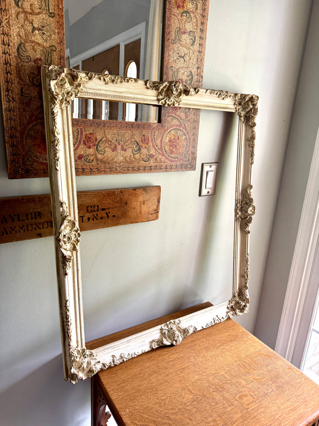 Antique French Baroque Style Frame ~ Ornate Carved Wood Antique Framed 28" x 24" Opening