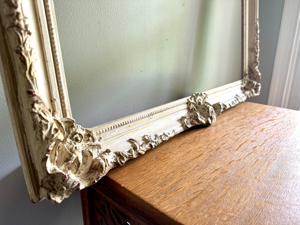 Antique French Baroque Style Frame ~ Ornate Carved Wood Antique Framed 28" x 24" Opening