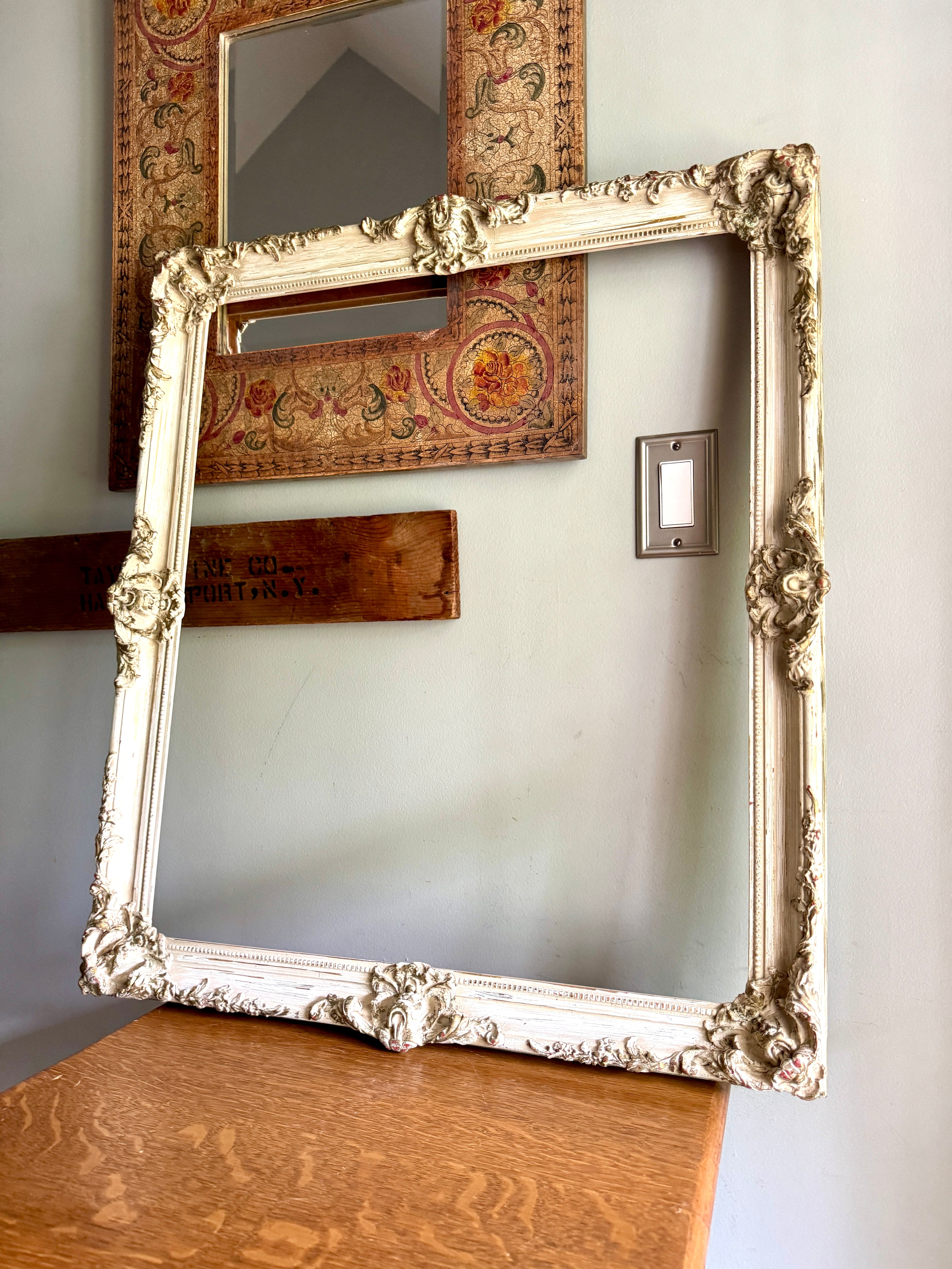 Antique French Baroque Style Frame ~ Ornate Carved Wood Antique Framed 28" x 24" Opening