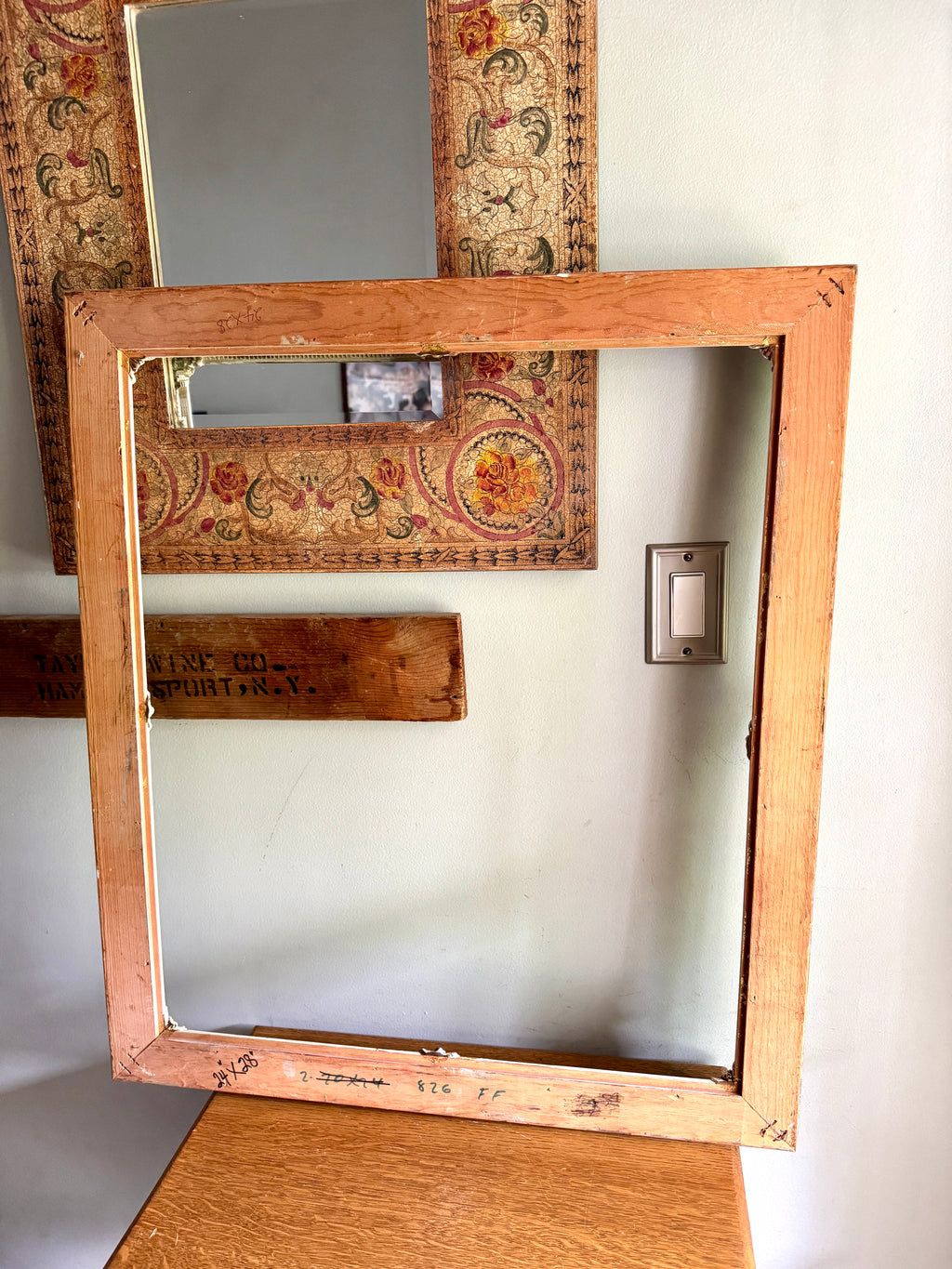 Antique French Baroque Style Frame ~ Ornate Carved Wood Antique Framed 28" x 24" Opening