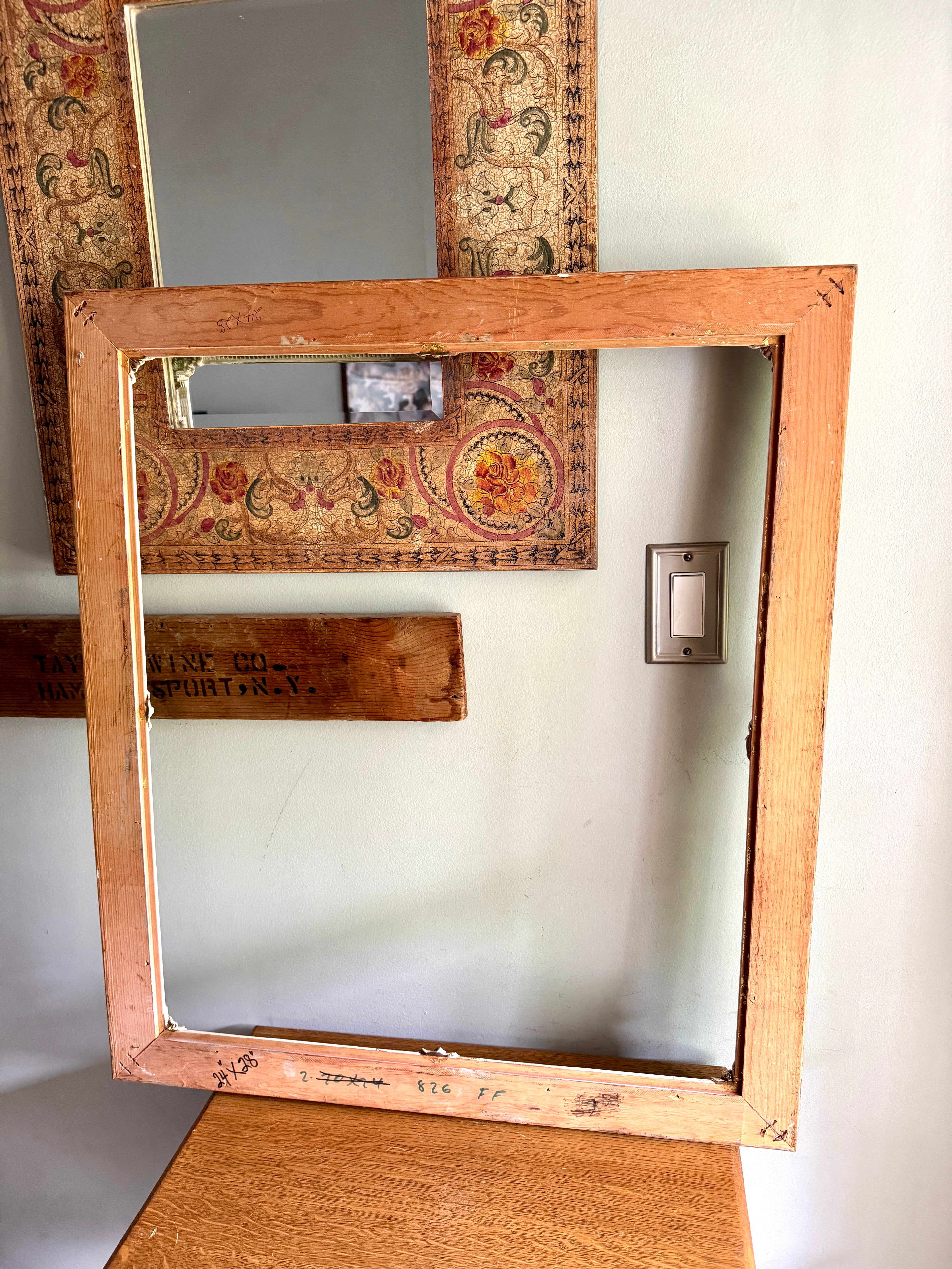 Antique French Baroque Style Frame ~ Ornate Carved Wood Antique Framed 28" x 24" Opening