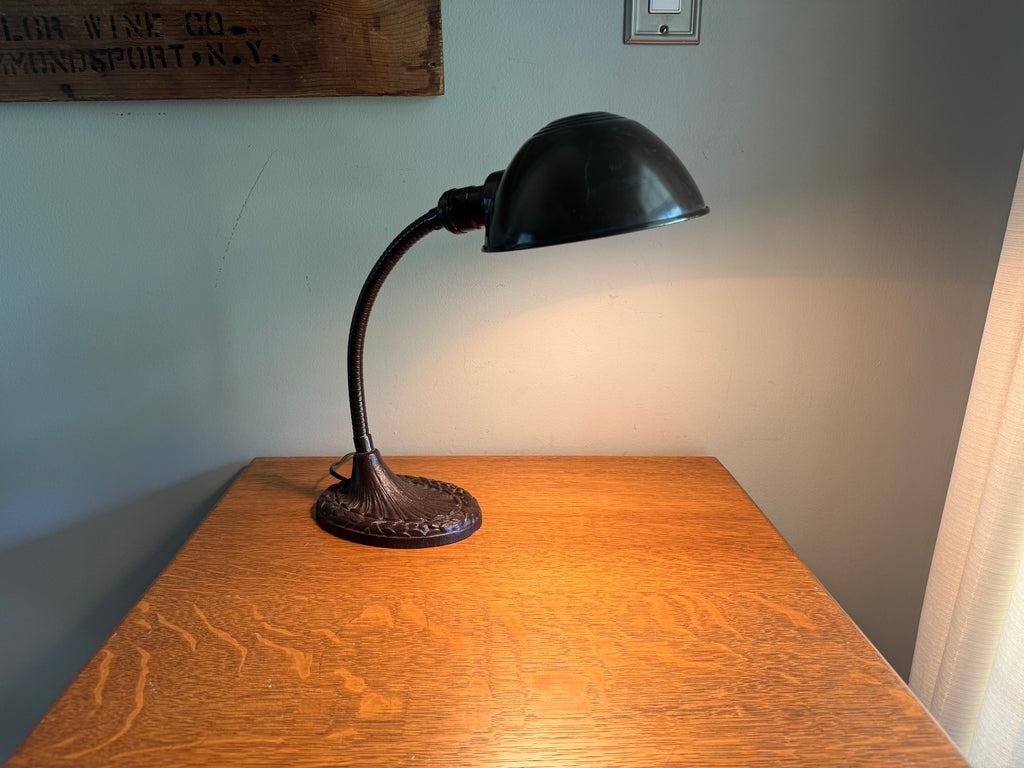 Vintage Eagle Goose Neck Lamp | Industrial Adjustable Desk Lamp | Eagle Cast Iron Desk Lamp | Brown Metal Desk Lamp | Rustic Desk Lamp