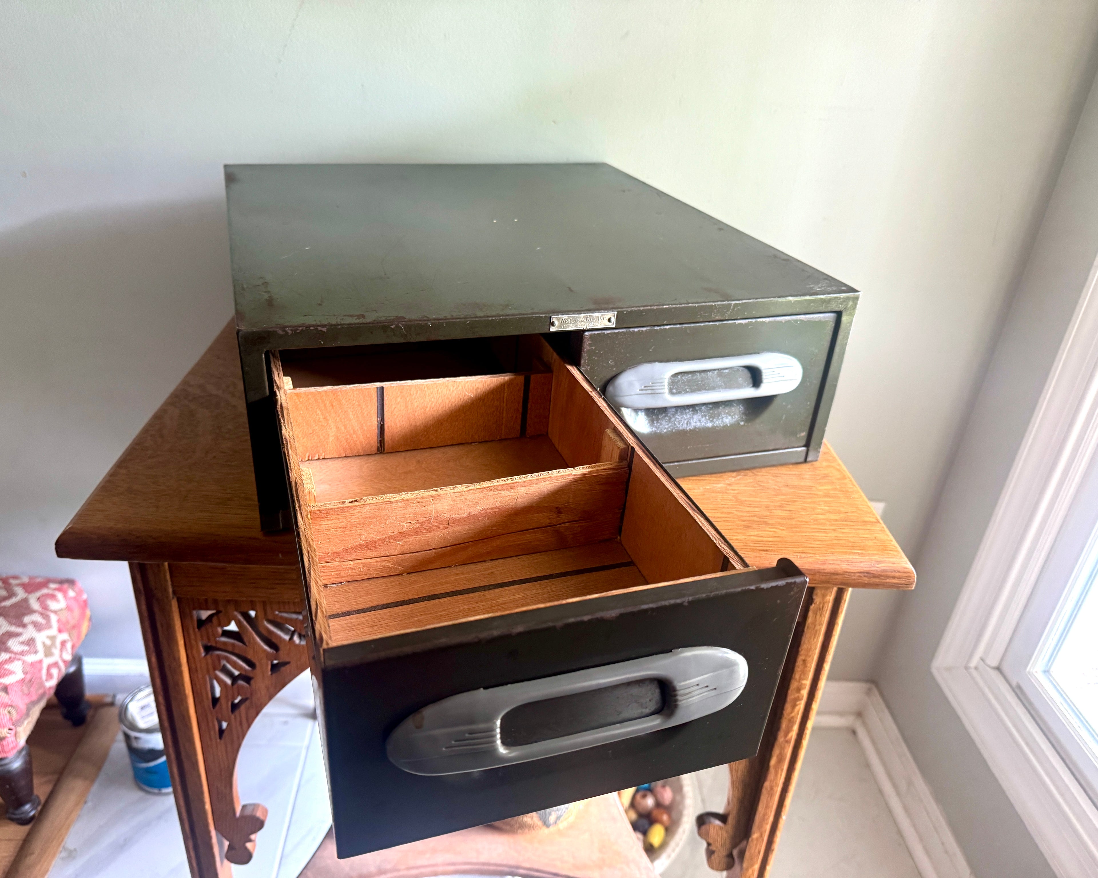 Vtg Art Deco Wright & Co. Card Catalog Cabinet ~ 2 Drawer Storage Cabinet