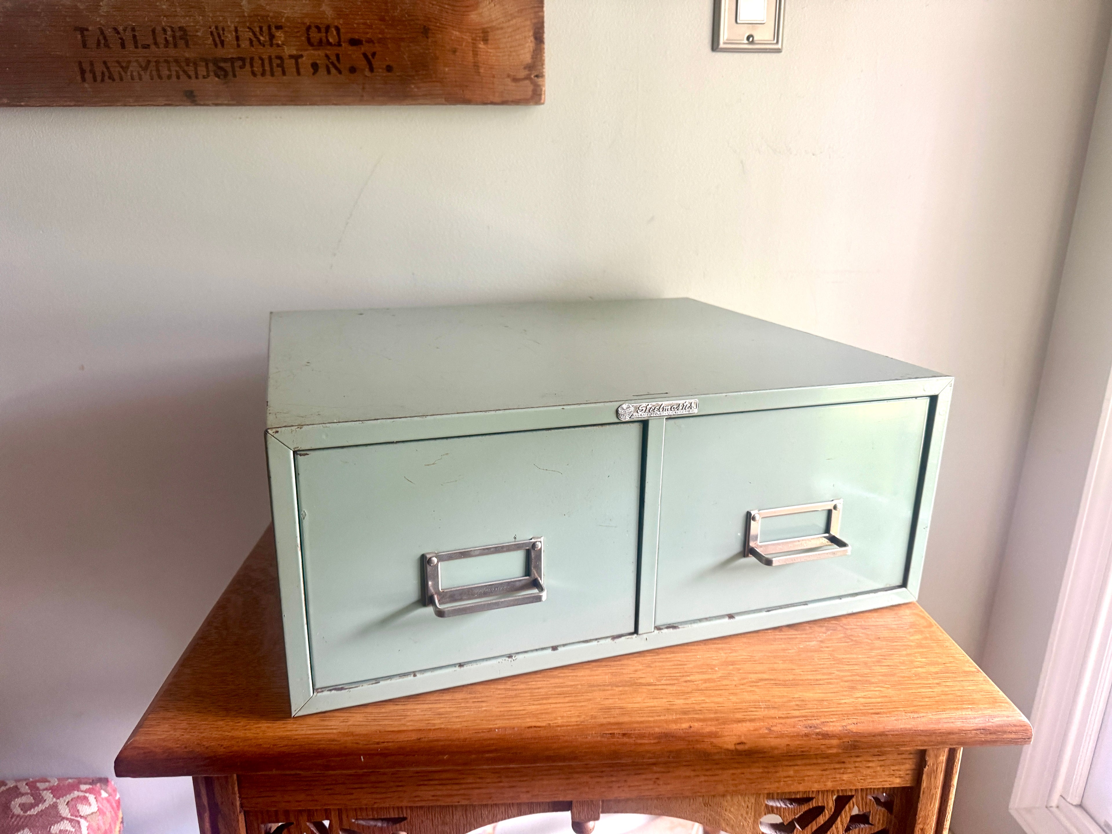 Vtg Distressed Light Green Steelmaster Cabinet | Mint Green Metal Index Card Catalog | Double Drawer Storage | Industrial Storage Bin | Library Card Cabinet (Copy)