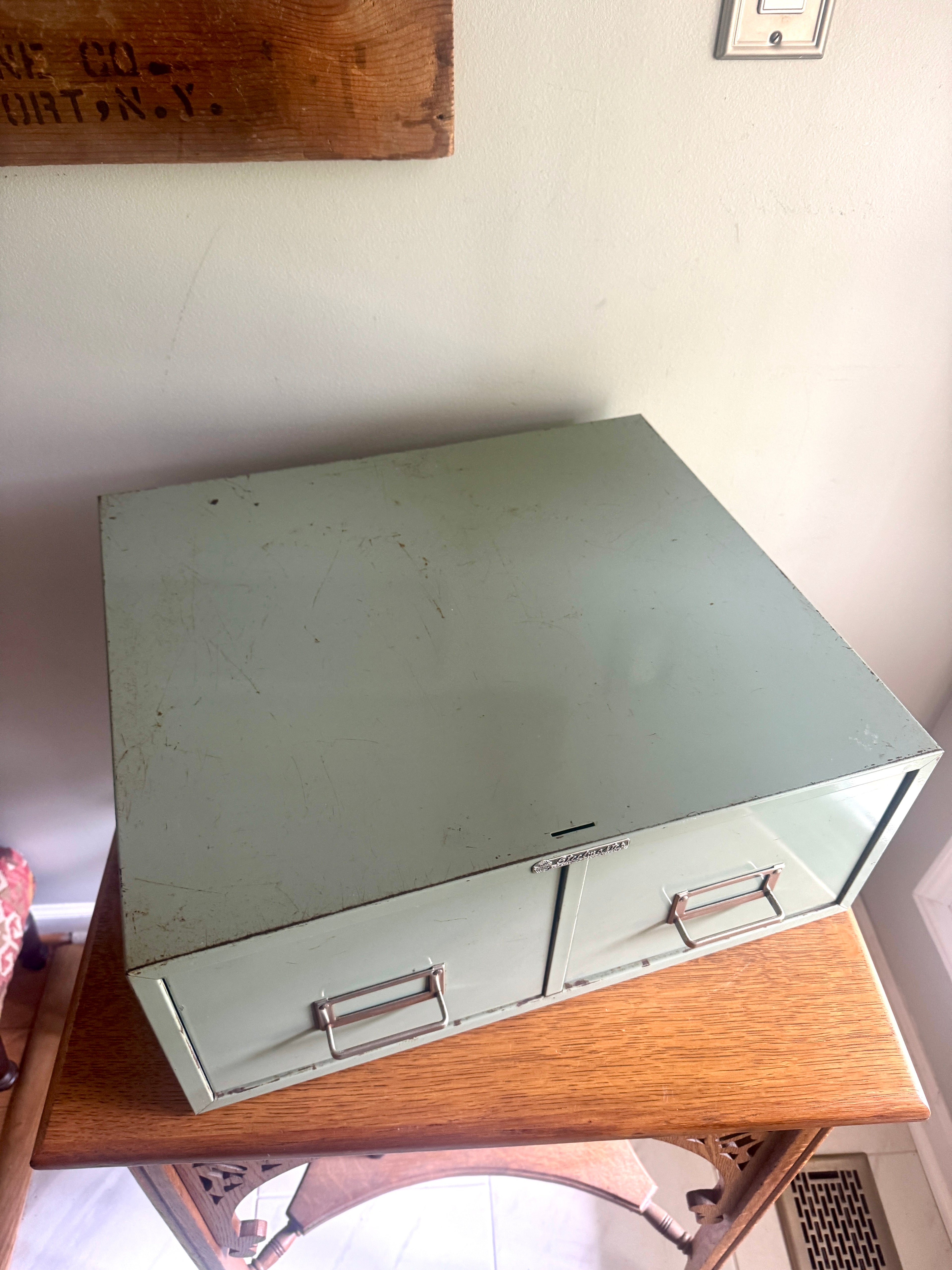 Vtg Distressed Light Green Steelmaster Cabinet | Mint Green Metal Index Card Catalog | Double Drawer Storage | Industrial Storage Bin | Library Card Cabinet (Copy)