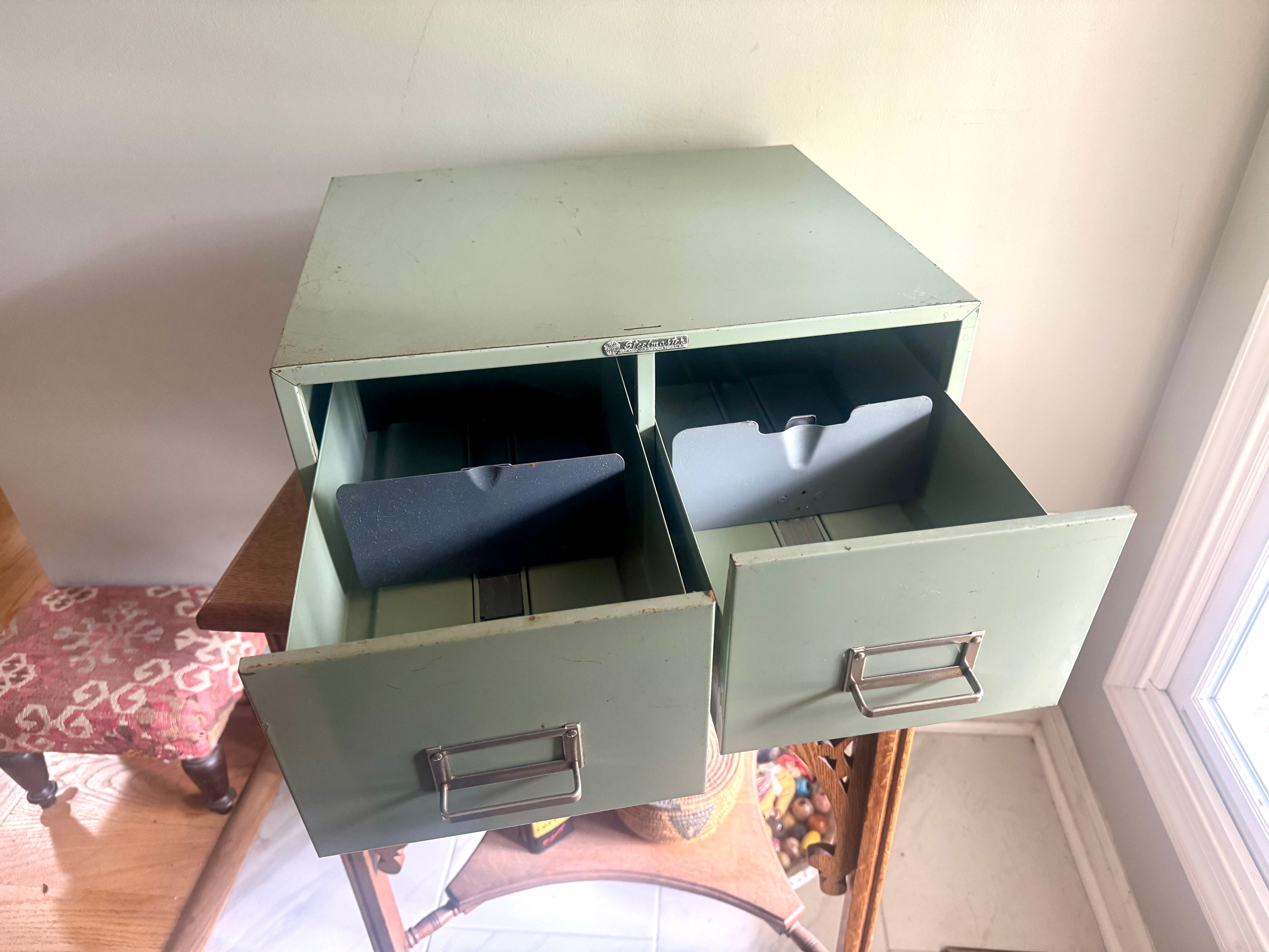 Vtg Distressed Light Green Steelmaster Cabinet | Mint Green Metal Index Card Catalog | Double Drawer Storage | Industrial Storage Bin | Library Card Cabinet (Copy)