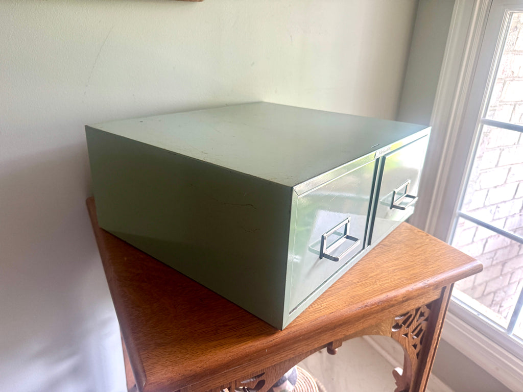 Vtg Distressed Light Green Steelmaster Cabinet | Mint Green Metal Index Card Catalog | Double Drawer Storage | Industrial Storage Bin | Library Card Cabinet (Copy)