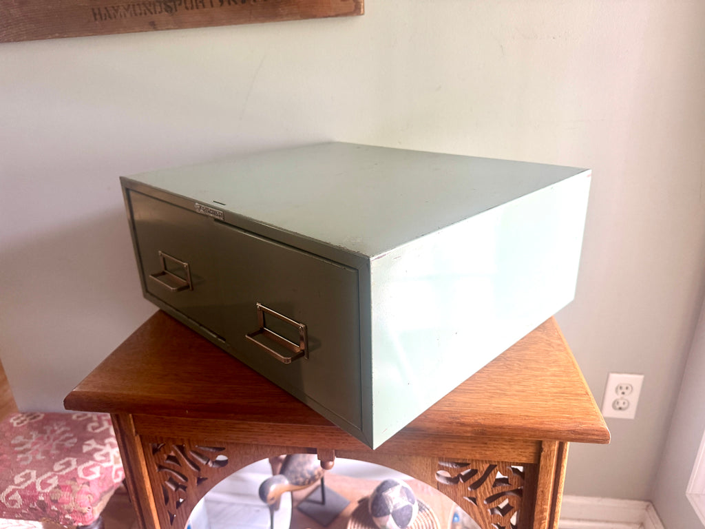 Vtg Distressed Light Green Steelmaster Cabinet | Mint Green Metal Index Card Catalog | Double Drawer Storage | Industrial Storage Bin | Library Card Cabinet (Copy)