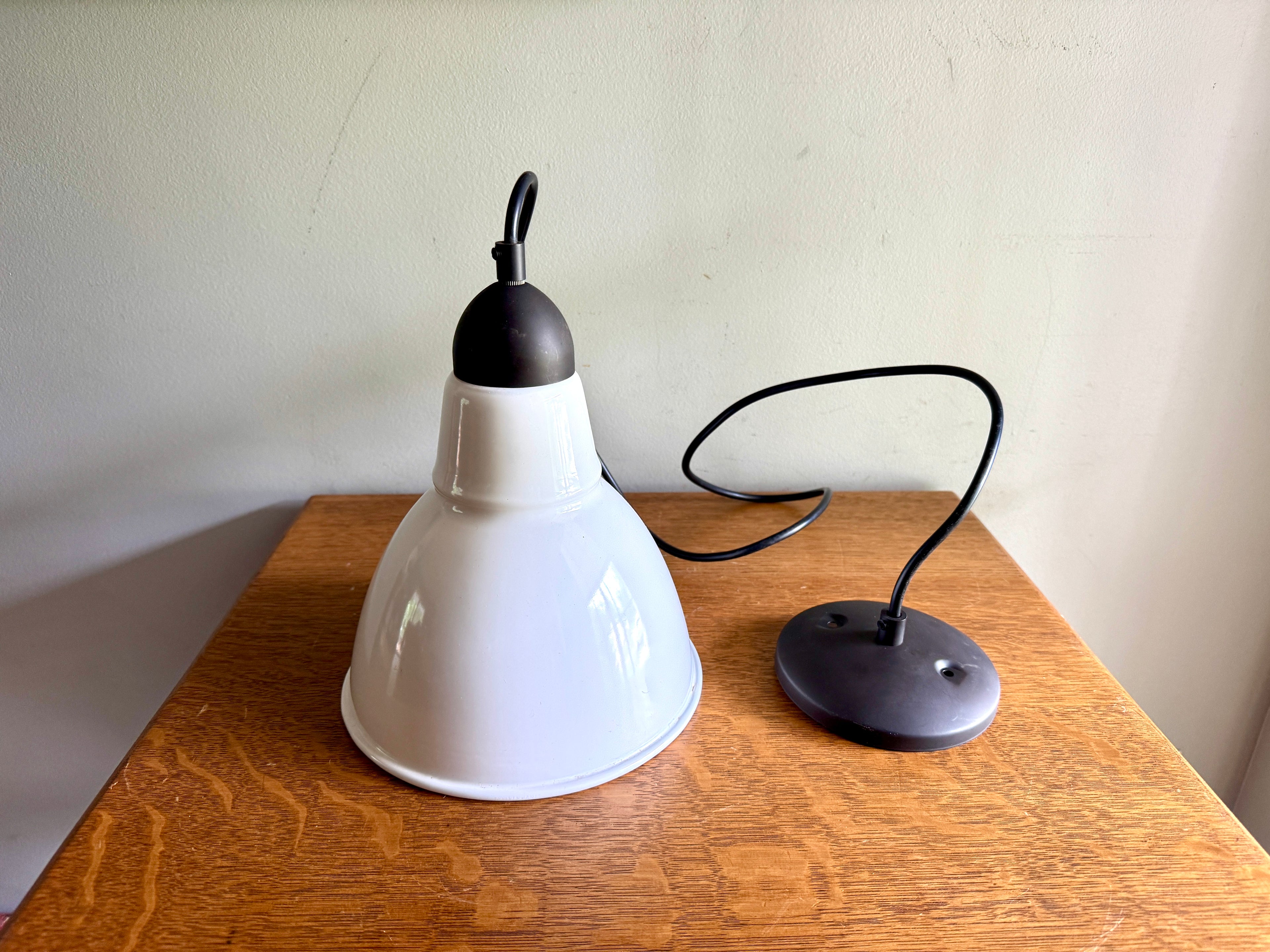 Vtg White Enamel Lamp Shade Pendant Light ~ Industrial Factory Enamel Shade Pendant Light