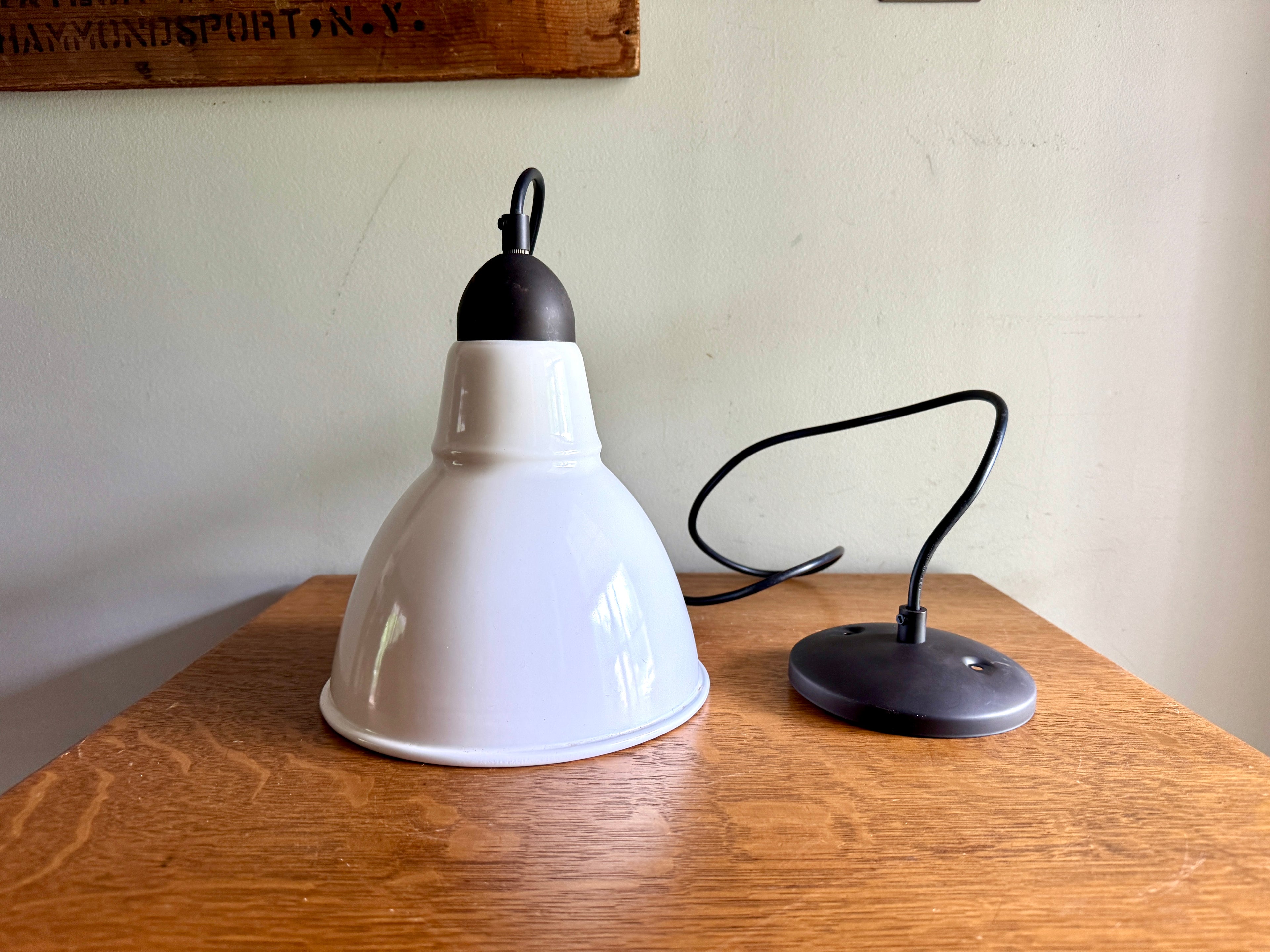 Vtg White Enamel Lamp Shade Pendant Light ~ Industrial Factory Enamel Shade Pendant Light