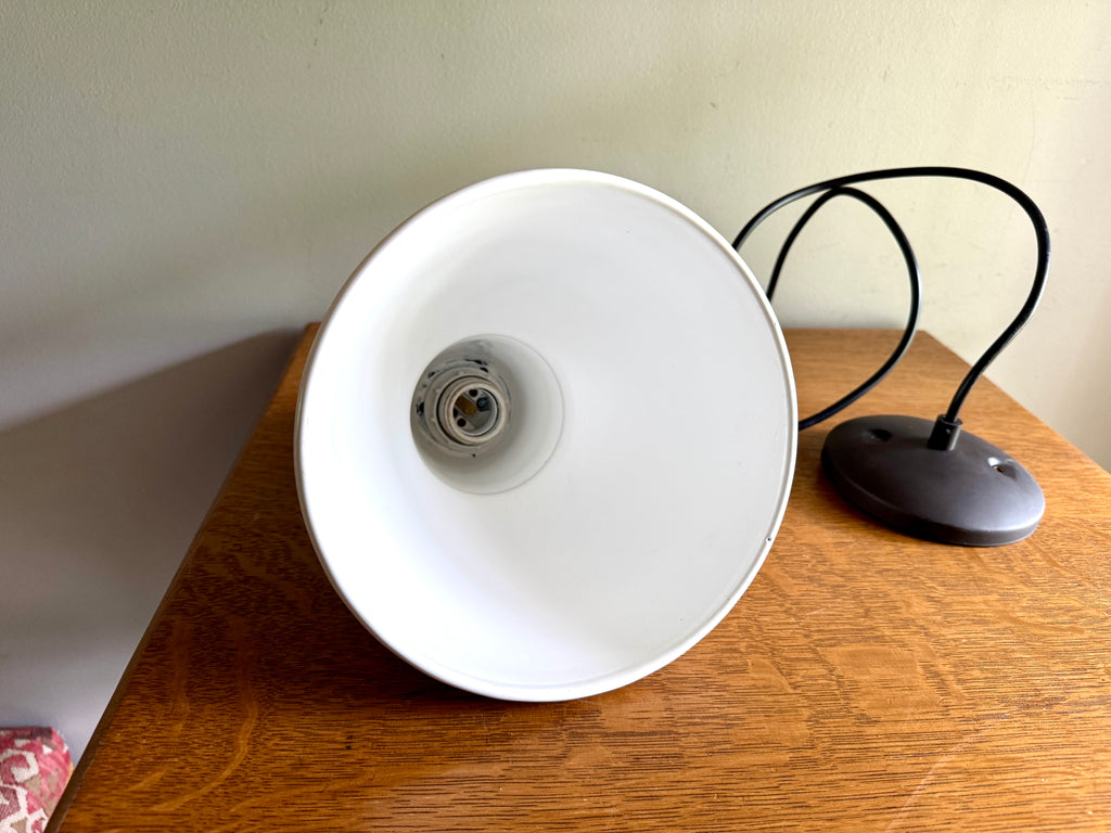 Vtg White Enamel Lamp Shade Pendant Light ~ Industrial Factory Enamel Shade Pendant Light