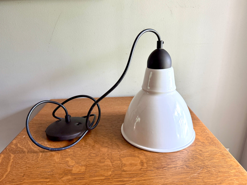 Vtg White Enamel Lamp Shade Pendant Light ~ Industrial Factory Enamel Shade Pendant Light