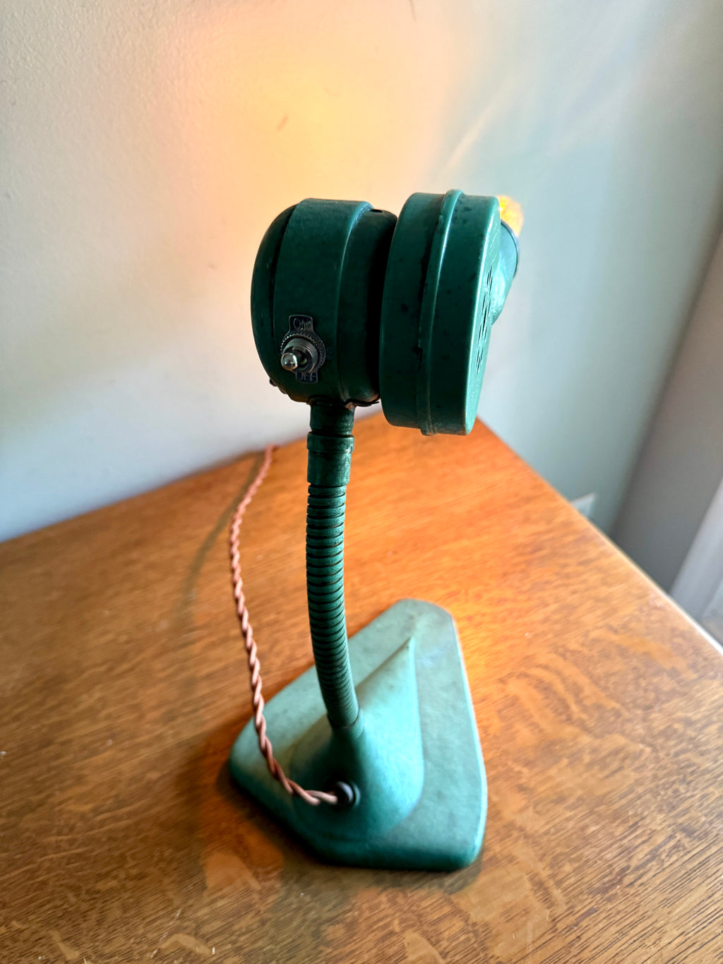 Vtg Repurposed Hair Dryer Lamp ~ Green Cast Iron Base Hair Dryer Lamp