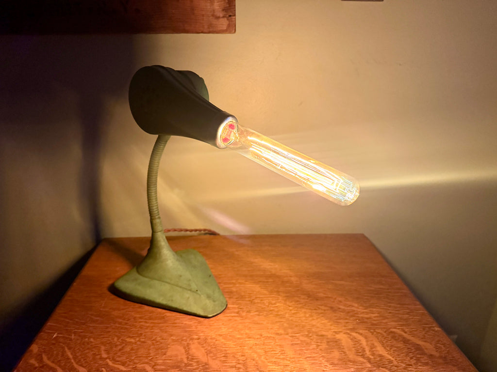 Vtg Repurposed Hair Dryer Lamp ~ Green Cast Iron Base Hair Dryer Lamp