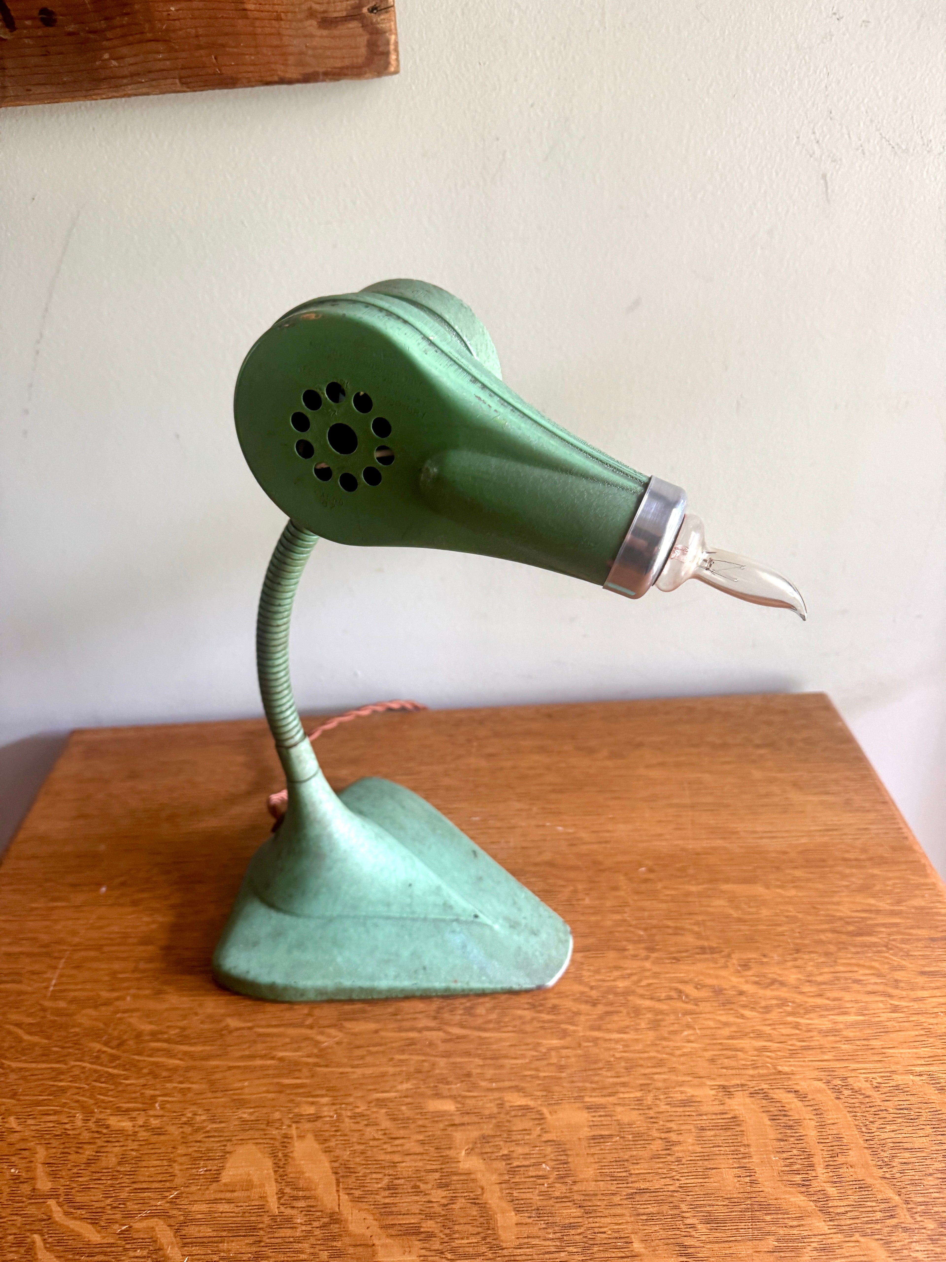 Vtg Repurposed Hair Dryer Lamp ~ Green Cast Iron Base Hair Dryer Lamp