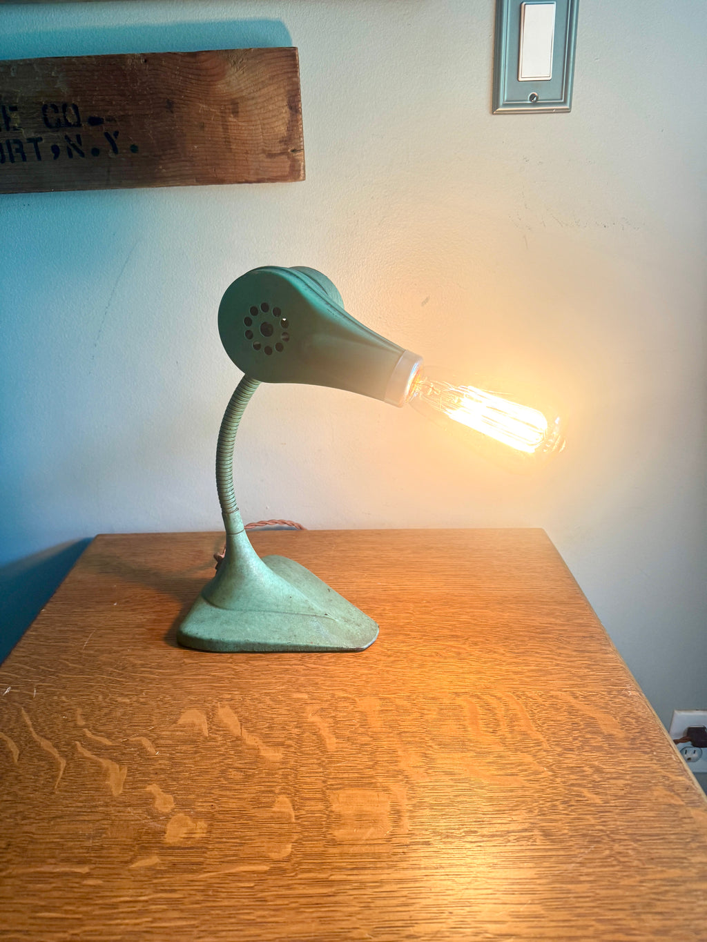 Vtg Repurposed Hair Dryer Lamp ~ Green Cast Iron Base Hair Dryer Lamp