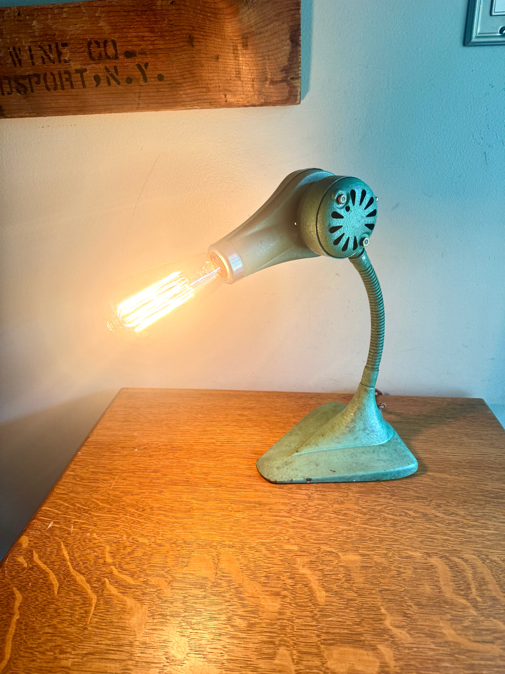 Vtg Repurposed Hair Dryer Lamp ~ Green Cast Iron Base Hair Dryer Lamp