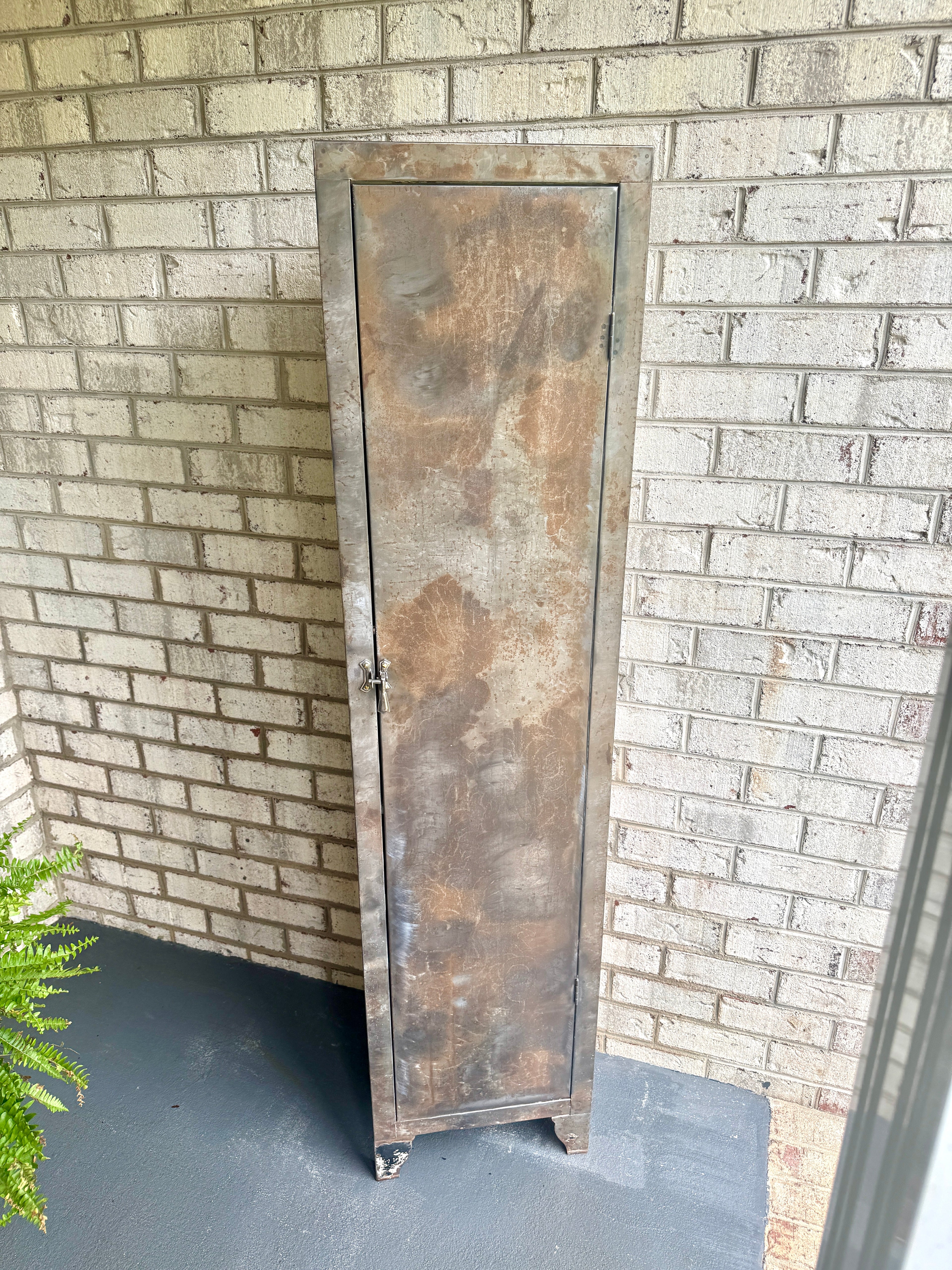 Vtg Metal Distressed Patina Finish Art Deco Cabinet ~ Rustic Metal Cabinet Locker