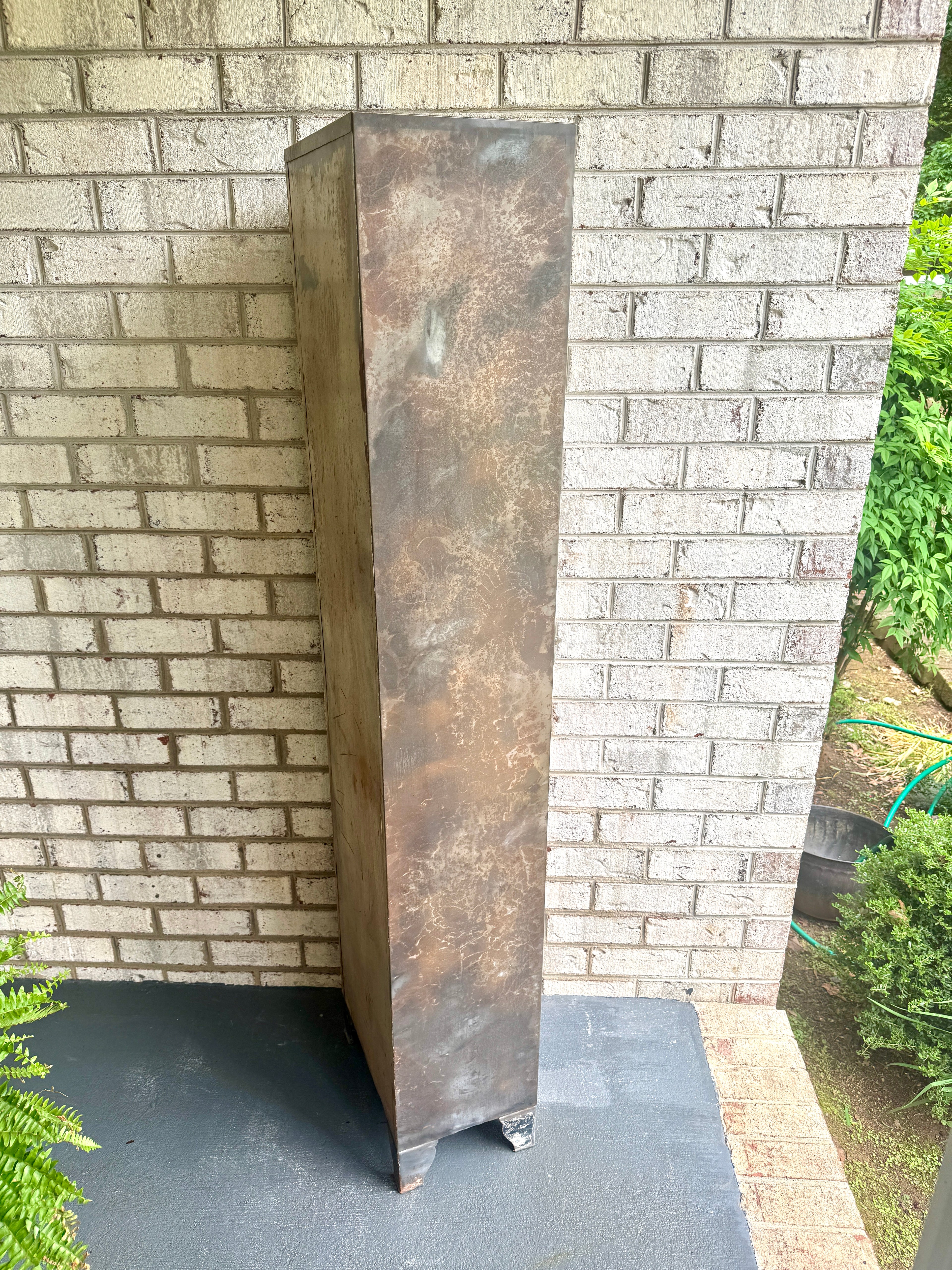 Vtg Metal Distressed Patina Finish Art Deco Cabinet ~ Rustic Metal Cabinet Locker