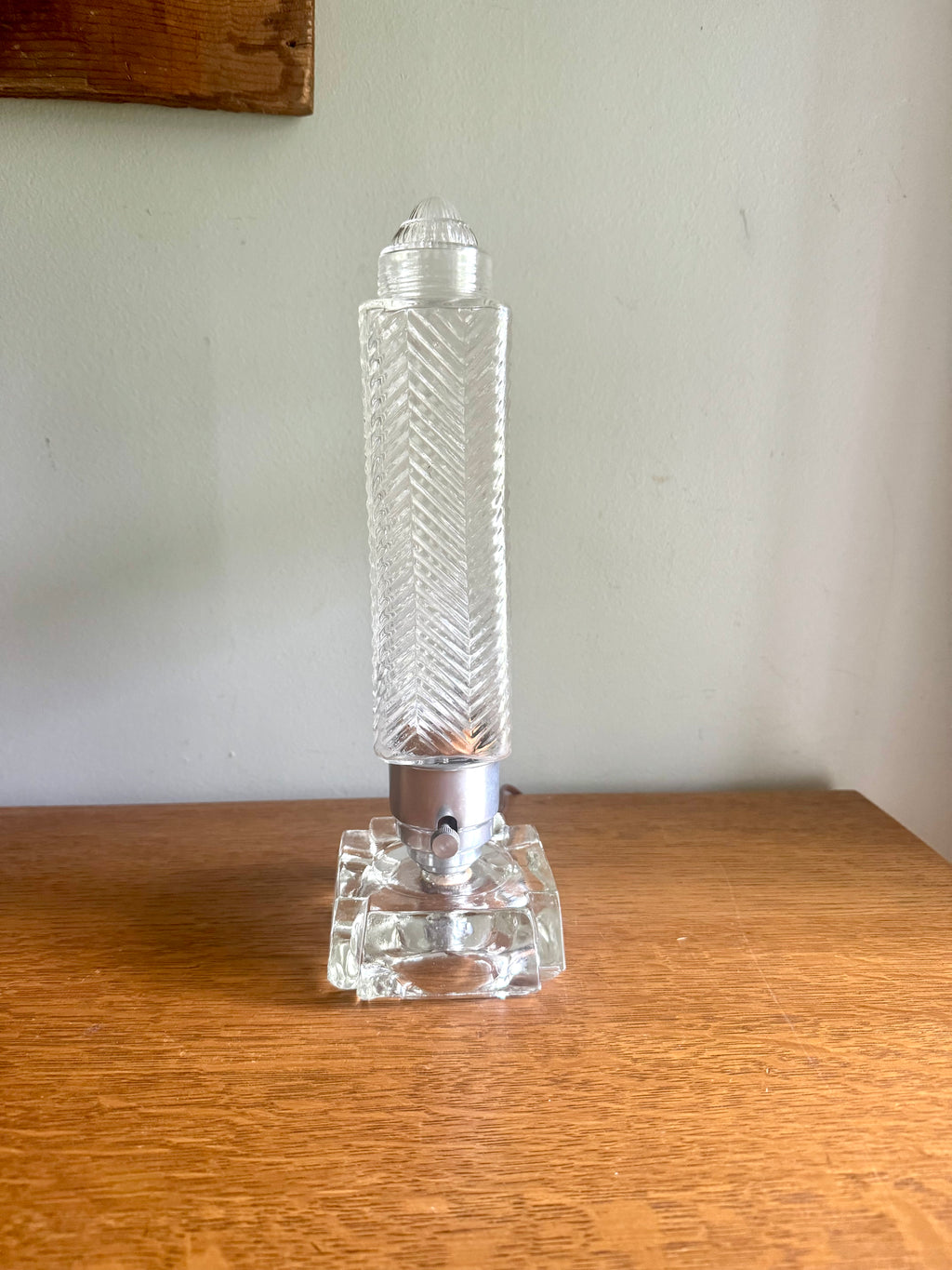 50's  Ribbed Glass Art Deco Boudoir Lamp | Glass and Aluminum Skyscraper Lamp | Glass Torpedo Lamp | Art Deco Bullet Torpedo Glass Lamp