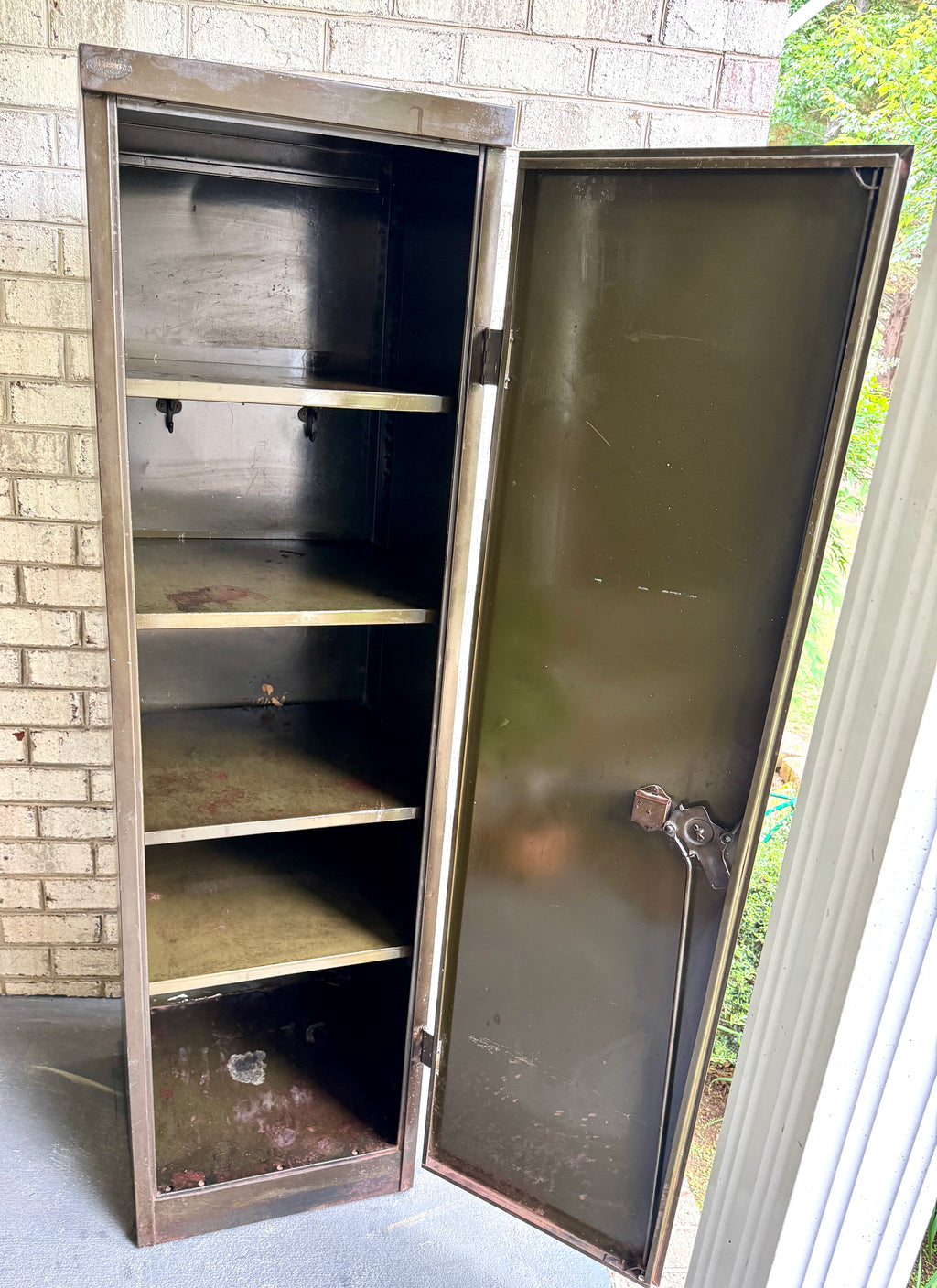 Vtg Industrial Steel Cabinet With Adjustable Shelves ~ Distressed Green Industrial Cabinet