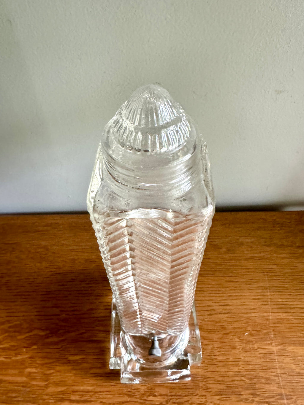 50's  Ribbed Glass Art Deco Boudoir Lamp | Glass and Aluminum Skyscraper Lamp | Glass Torpedo Lamp | Art Deco Bullet Torpedo Glass Lamp