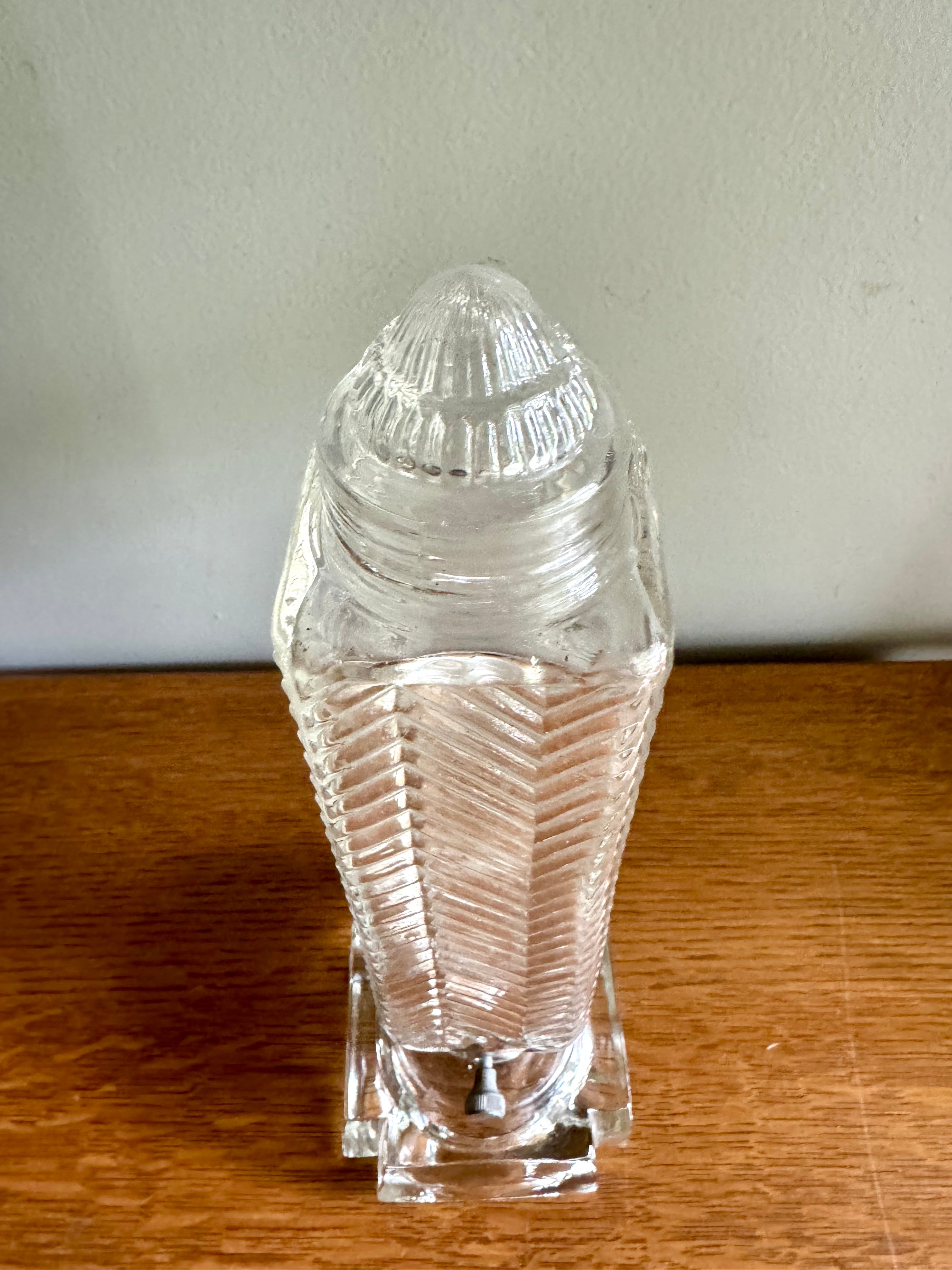 50's  Ribbed Glass Art Deco Boudoir Lamp | Glass and Aluminum Skyscraper Lamp | Glass Torpedo Lamp | Art Deco Bullet Torpedo Glass Lamp