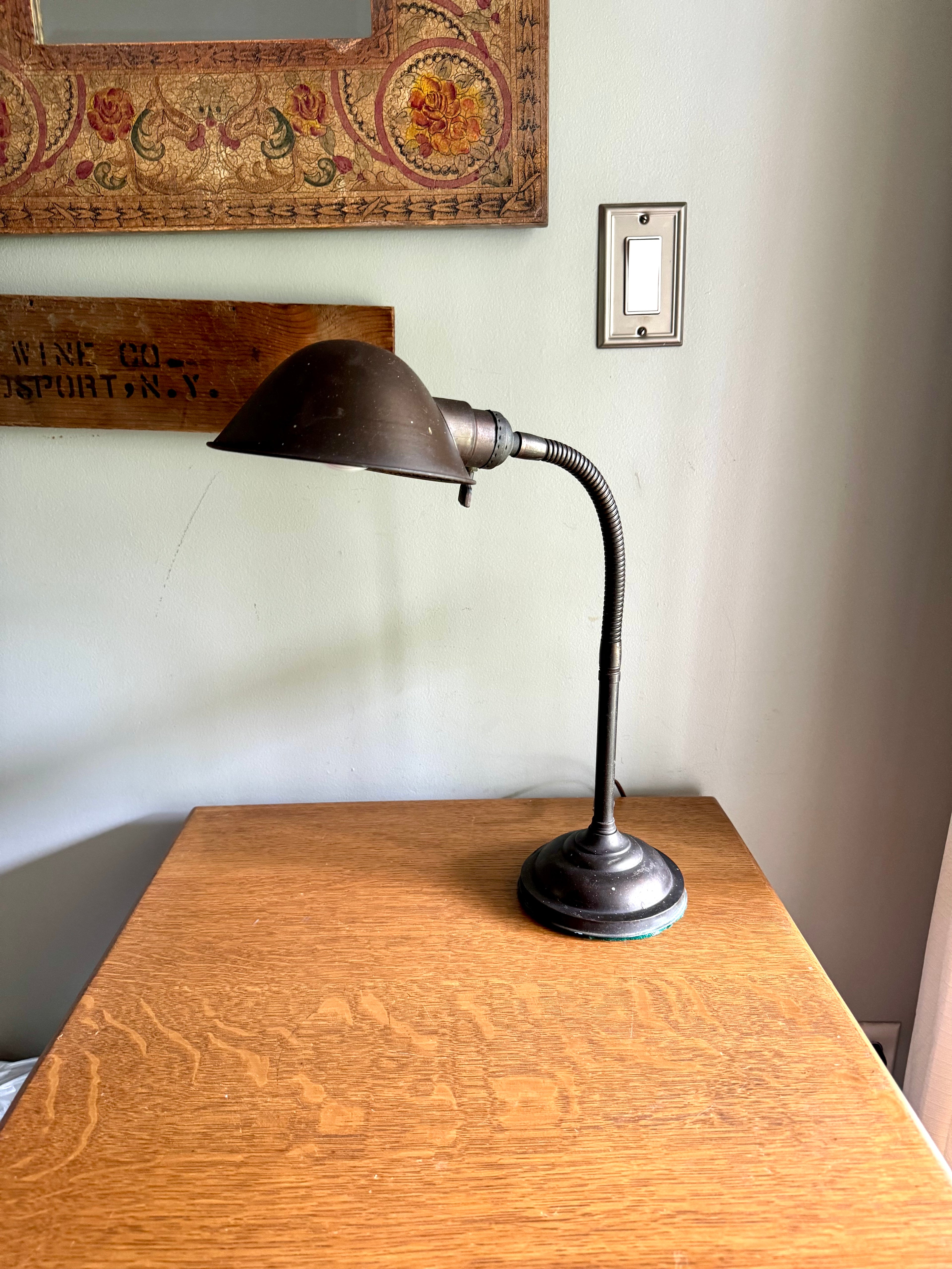 Distressed Faries Gooseneck Table Lamp | Brass Gooseneck Desk Lamp | Adjustable Desk Lamp | Rustic Lamp | Industrial Desk Lamp